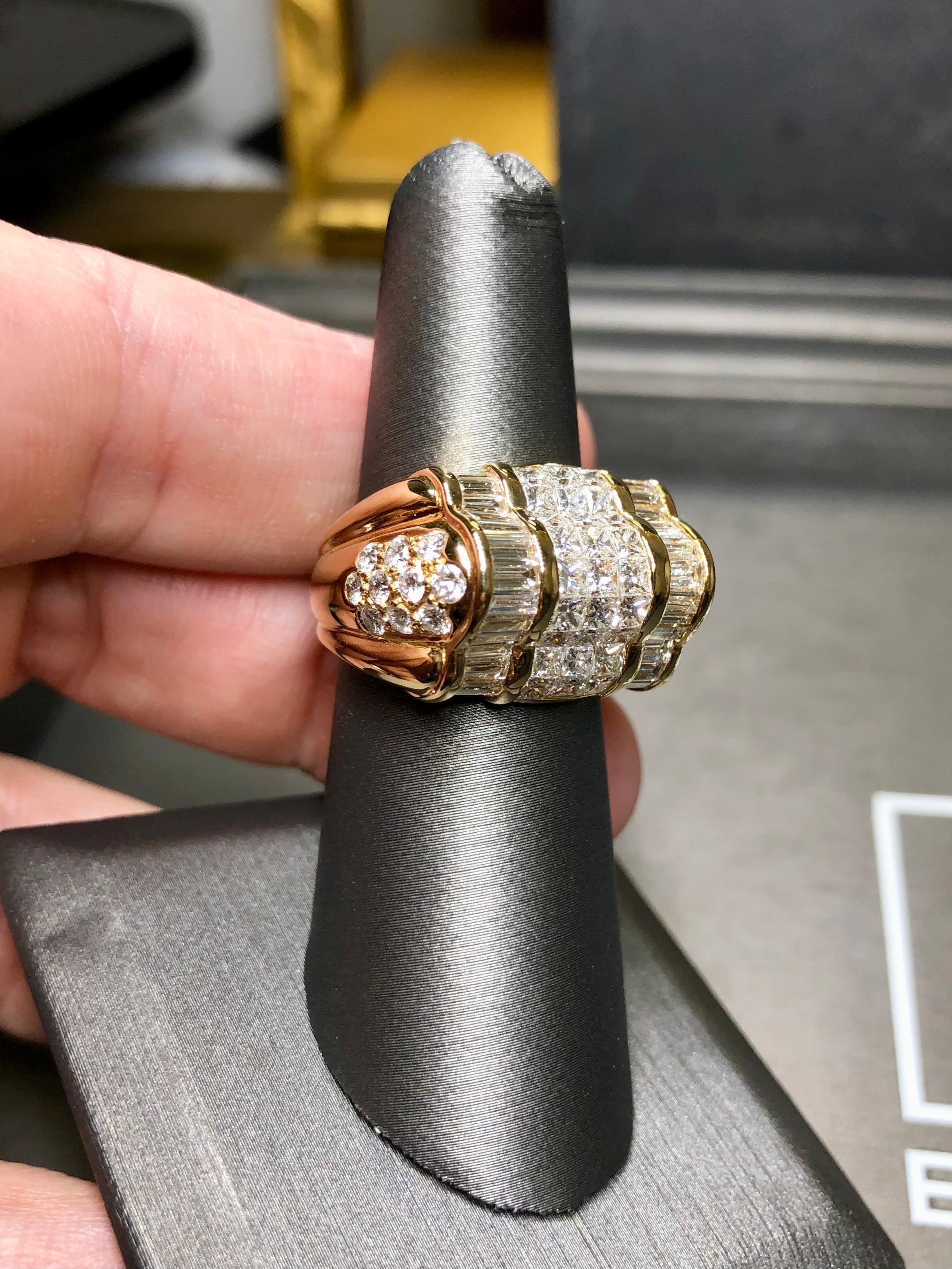 Estate 18K Baguette Round Princess Diamond Cluster Cocktail Ring 5.90ctw Sz 7 For Sale 6