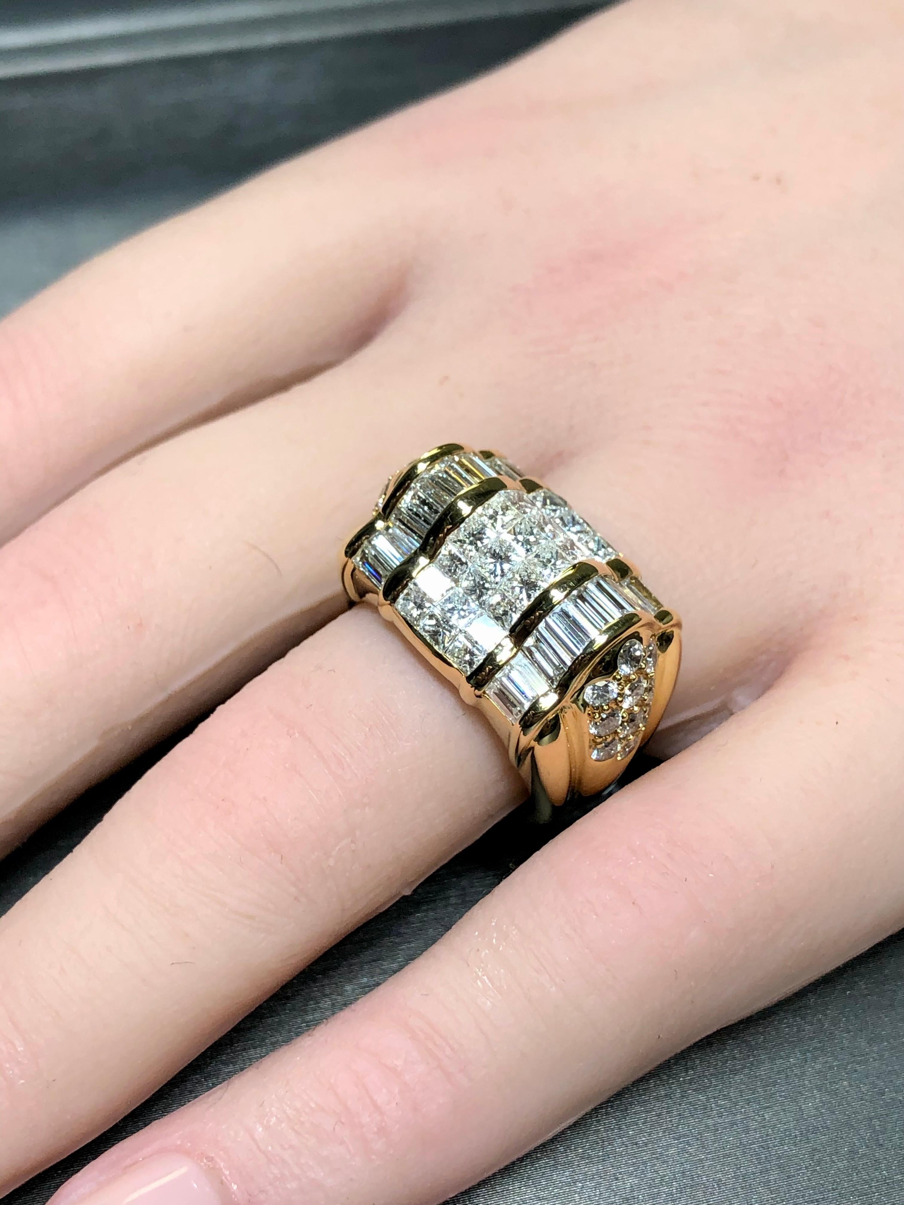 Estate 18K Baguette Round Princess Diamond Cluster Cocktail Ring 5.90ctw Sz 7 For Sale 7