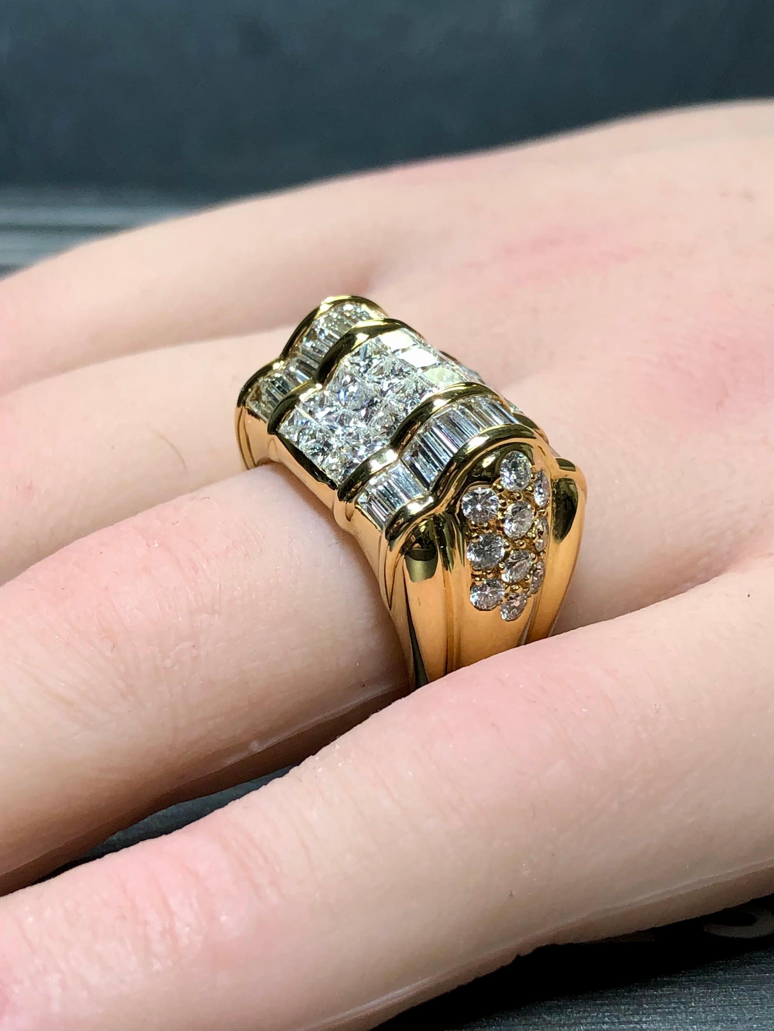 Estate 18K Baguette Round Princess Diamond Cluster Cocktail Ring 5.90ctw Sz 7 For Sale 8
