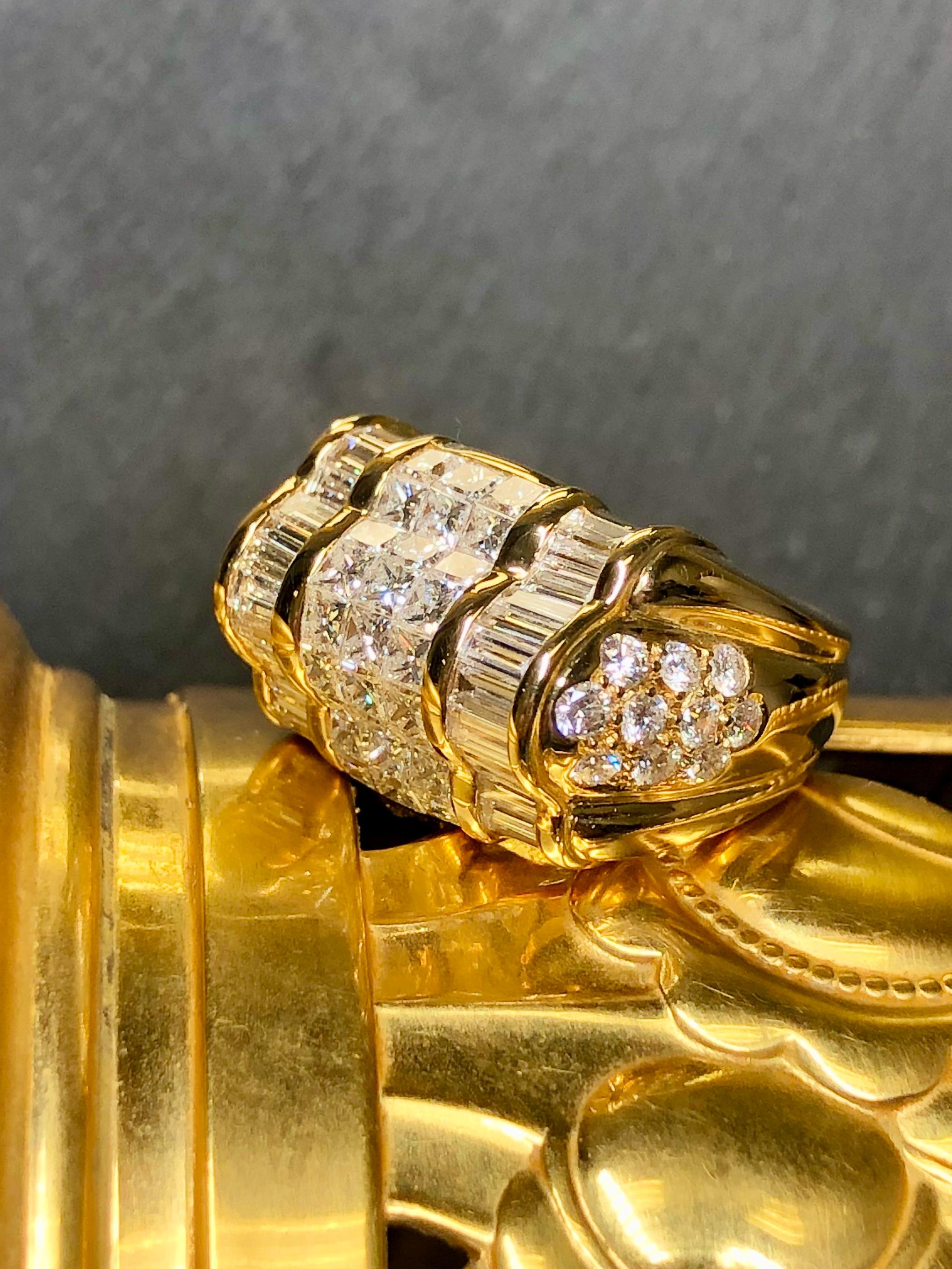 Princess Cut Estate 18K Baguette Round Princess Diamond Cluster Cocktail Ring 5.90ctw Sz 7 For Sale