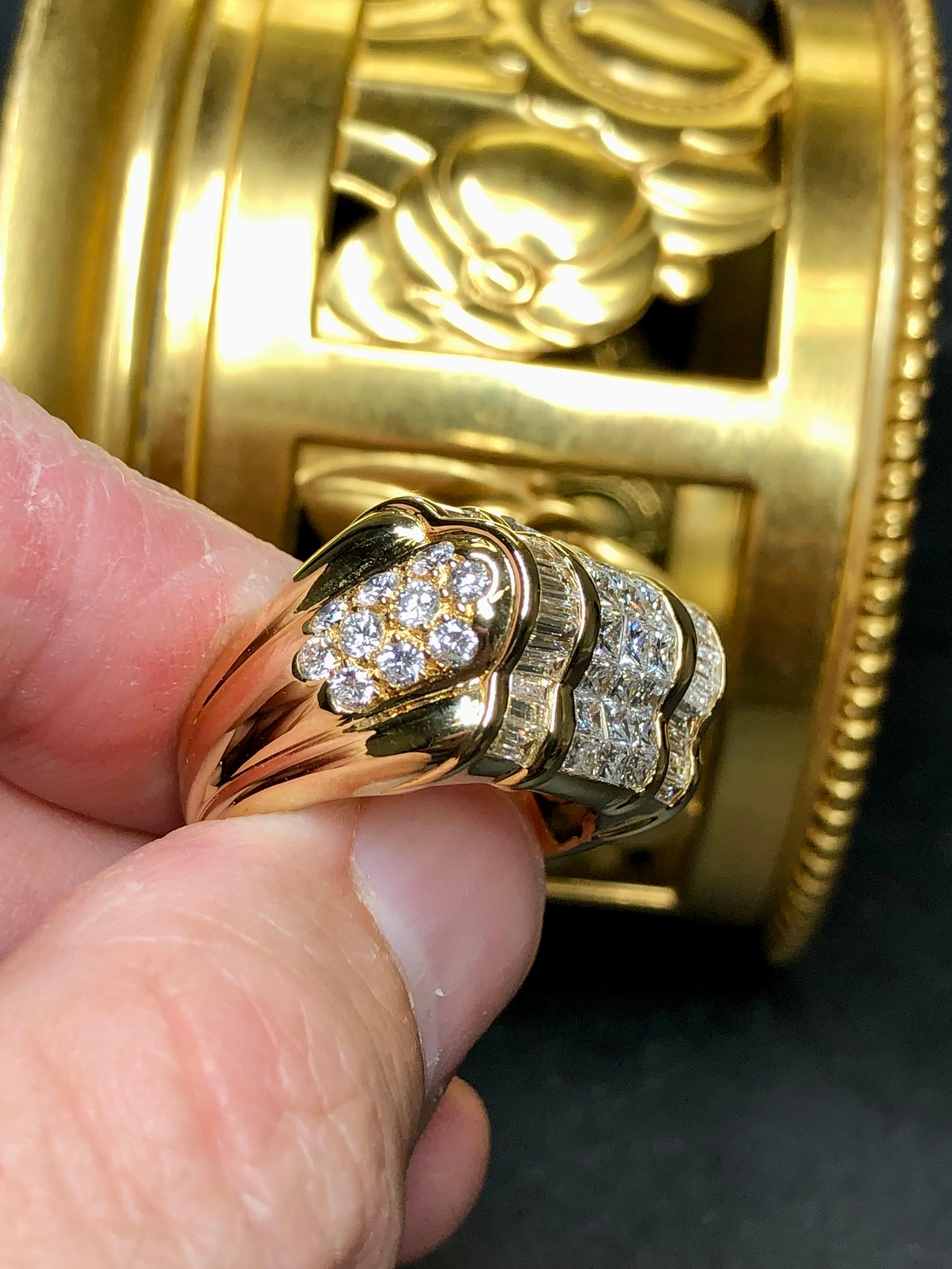 Estate 18K Baguette Round Princess Diamond Cluster Cocktail Ring 5.90ctw Sz 7 For Sale 1