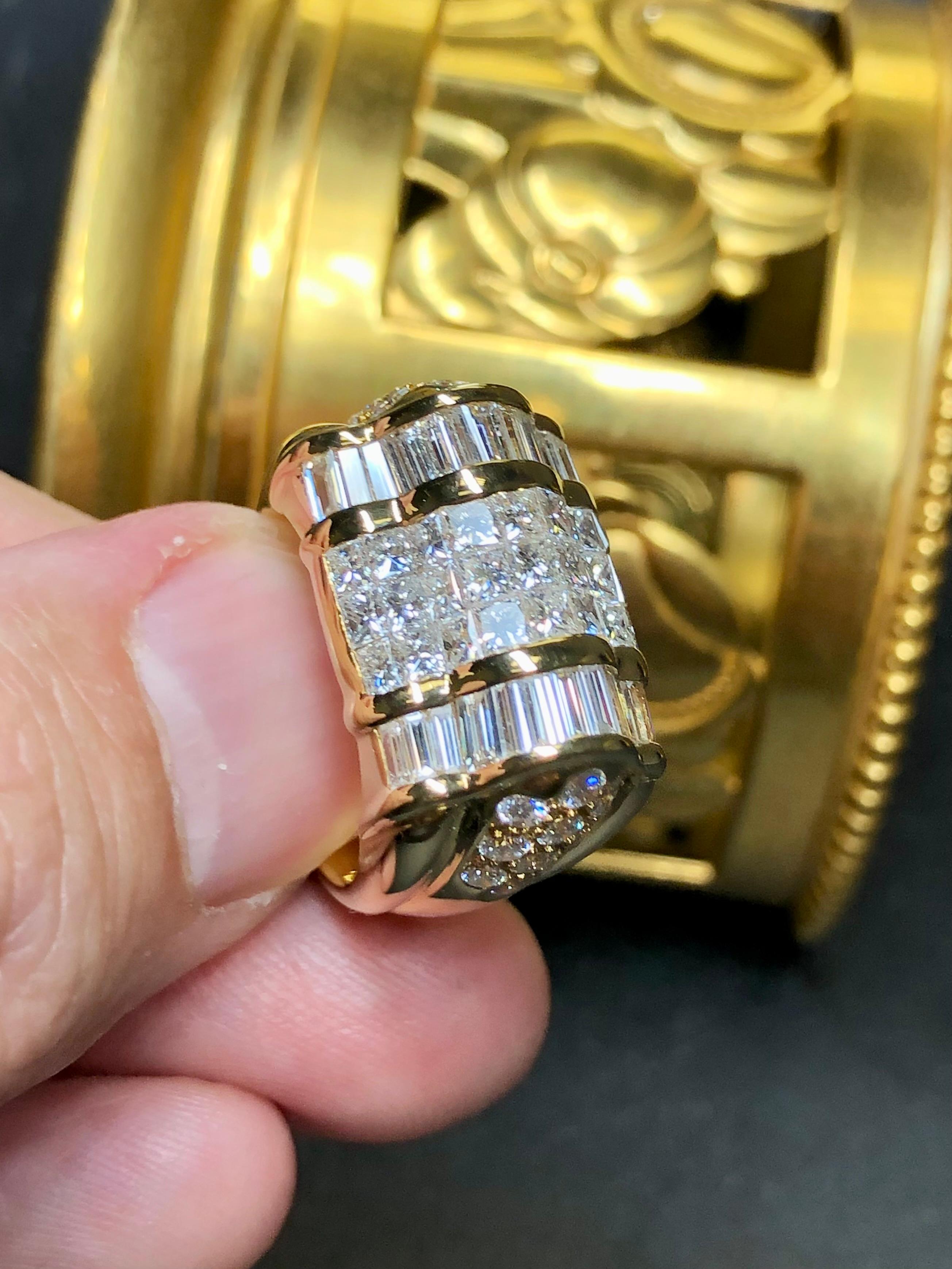 Estate 18K Baguette Round Princess Diamond Cluster Cocktail Ring 5.90ctw Sz 7 For Sale 3