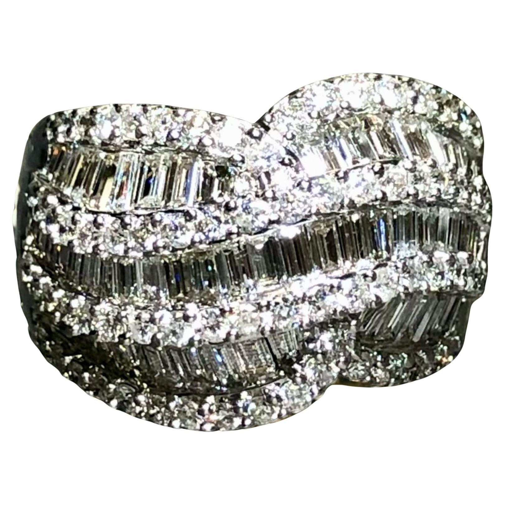 Estate 18K Baguette Round Wave Sectioned Wide Cocktail Ring 4.50cttw Sz 8