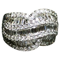 Estate 18K Baguette Round Wave Sectioned Wide Cocktail Ring 4.50cttw Sz 8