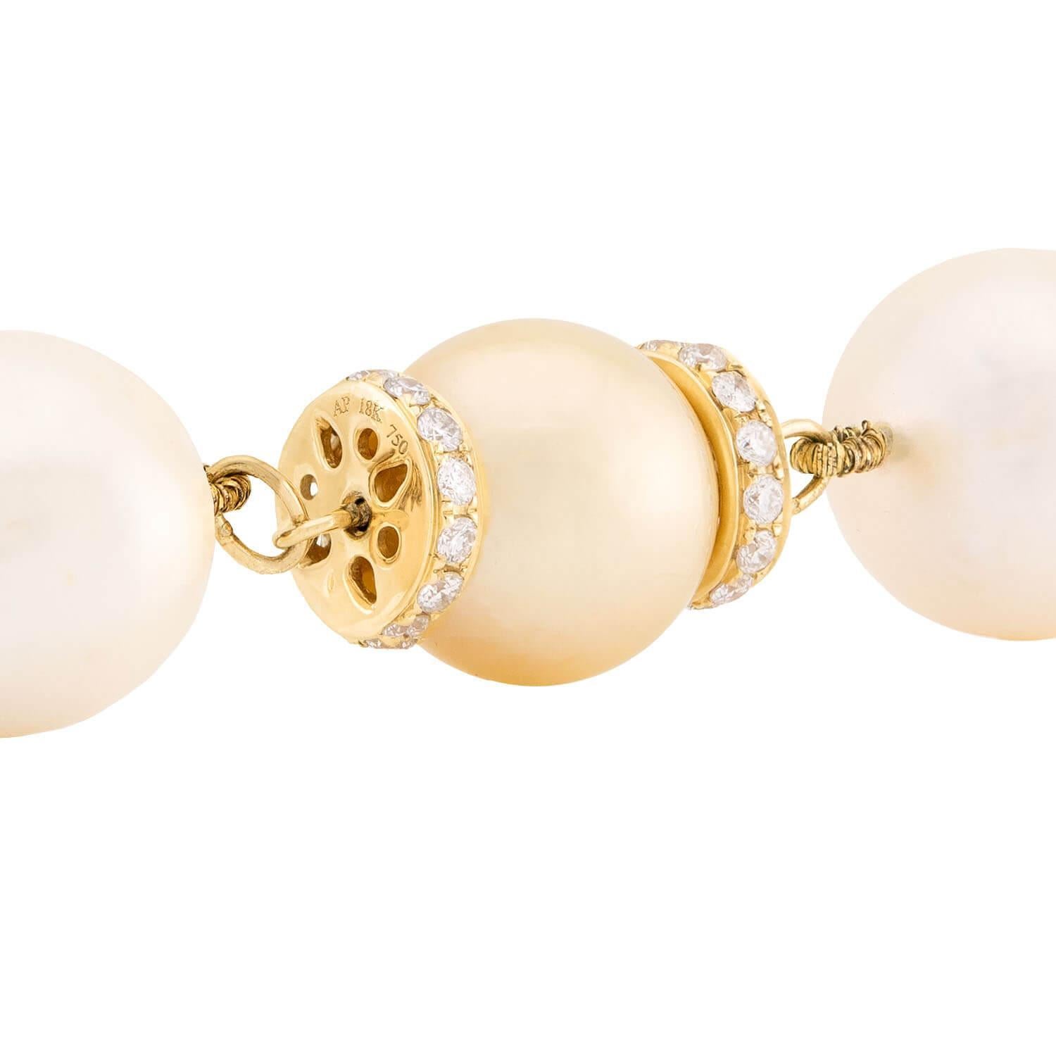 Estate 18k Baroque Pearl and Diamond Necklace In Good Condition For Sale In Narberth, PA