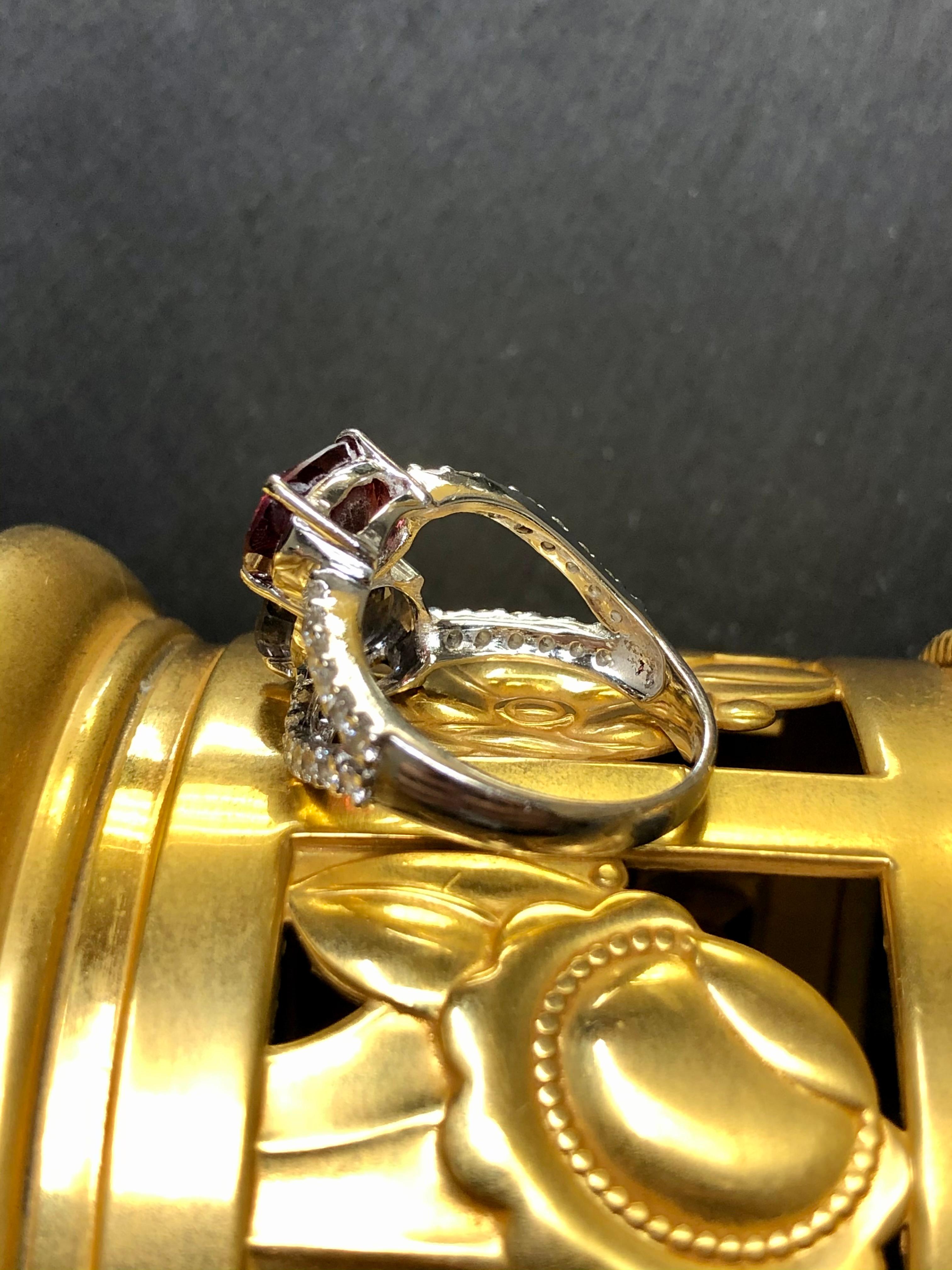 Oval Cut Estate 18K Blue Red Oval Spinel Diamond Bypass Cocktail Ring IGI Report Sz 7.5 For Sale