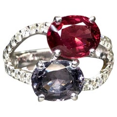 Nachlass 18K Blau Rot Oval Spinell Diamant Bypass Cocktailring IGI Bericht Gr. 7,5