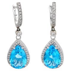 Pendientes de gota de topacio azul y diamantes de 18k