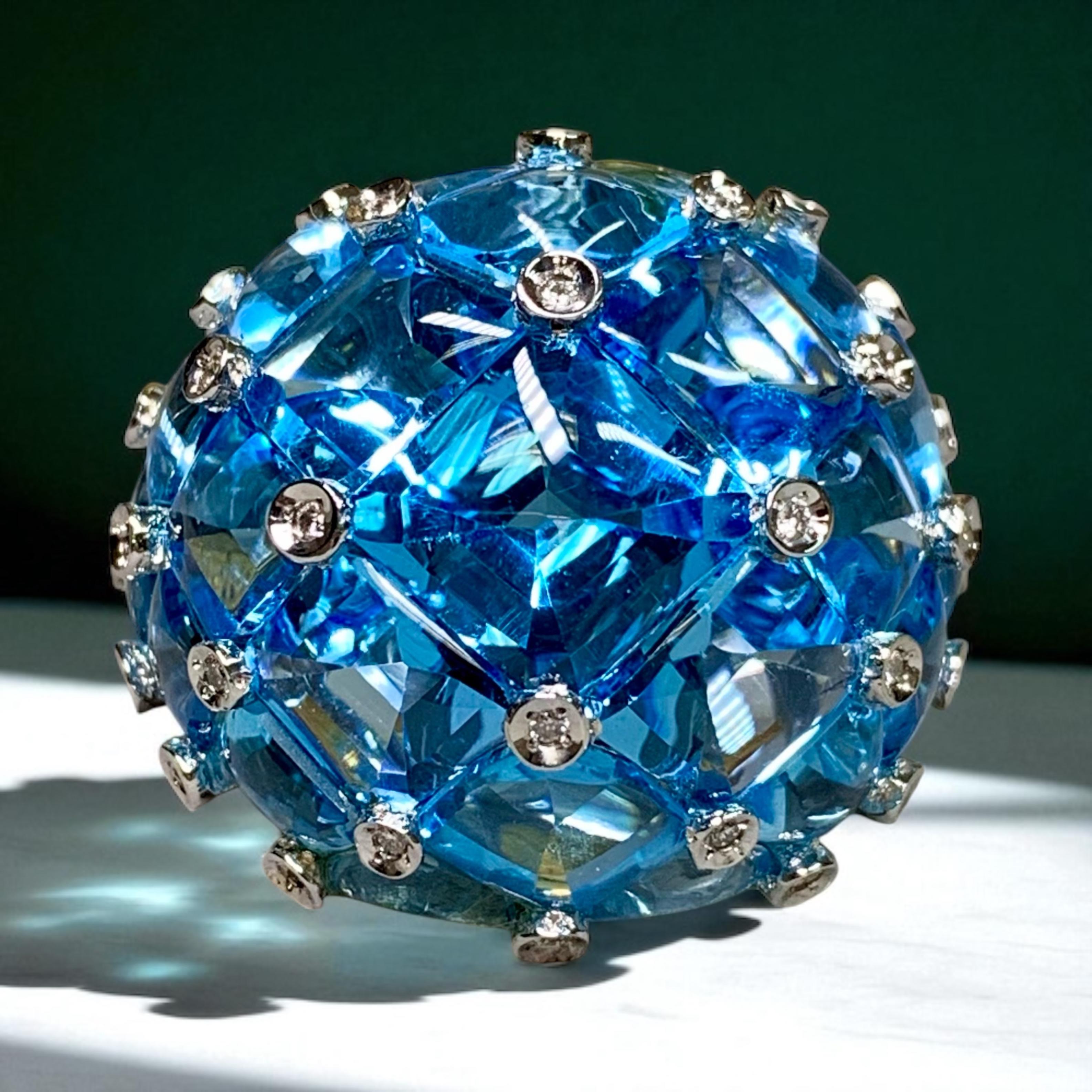 Tenuta 18K Buff Top Fancy Cut Topaz Diamond Bombé Cocktail Dome Ring 25.68ctw in vendita 6