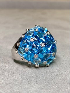 Estate 18K Buff Top Fancy Cut Topaz Diamond Bombé Cocktail Dome Ring 25.68ctw