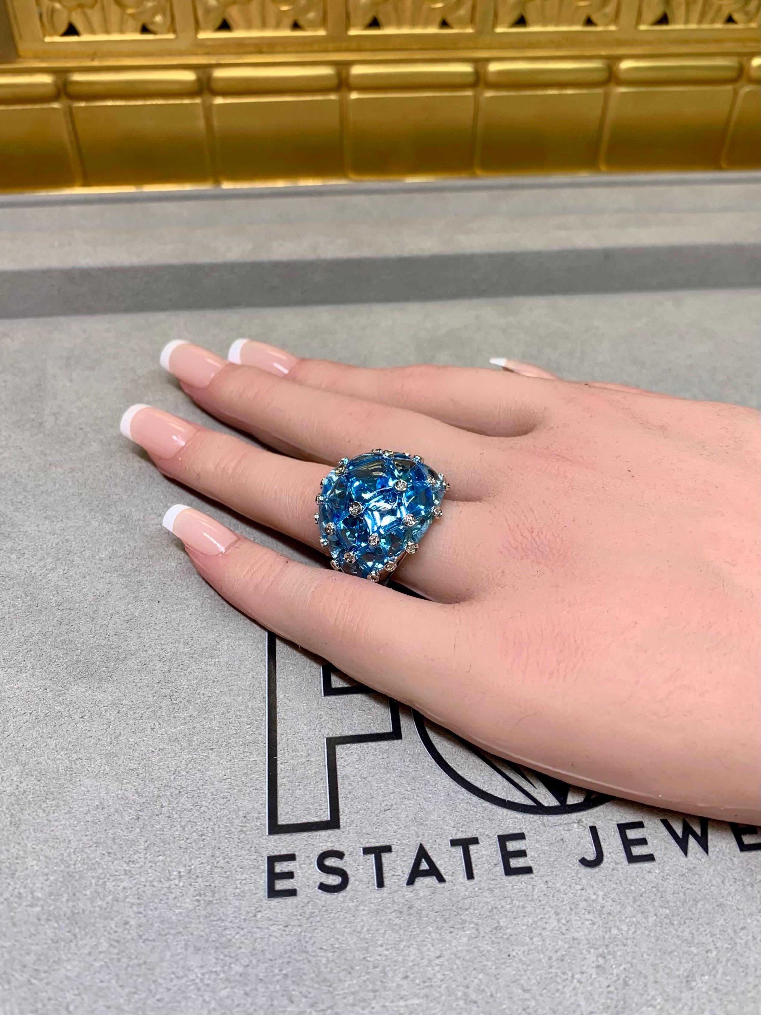 Tenuta 18K Buff Top Fancy Cut Topaz Diamond Bombé Cocktail Dome Ring 25.68ctw in vendita 2