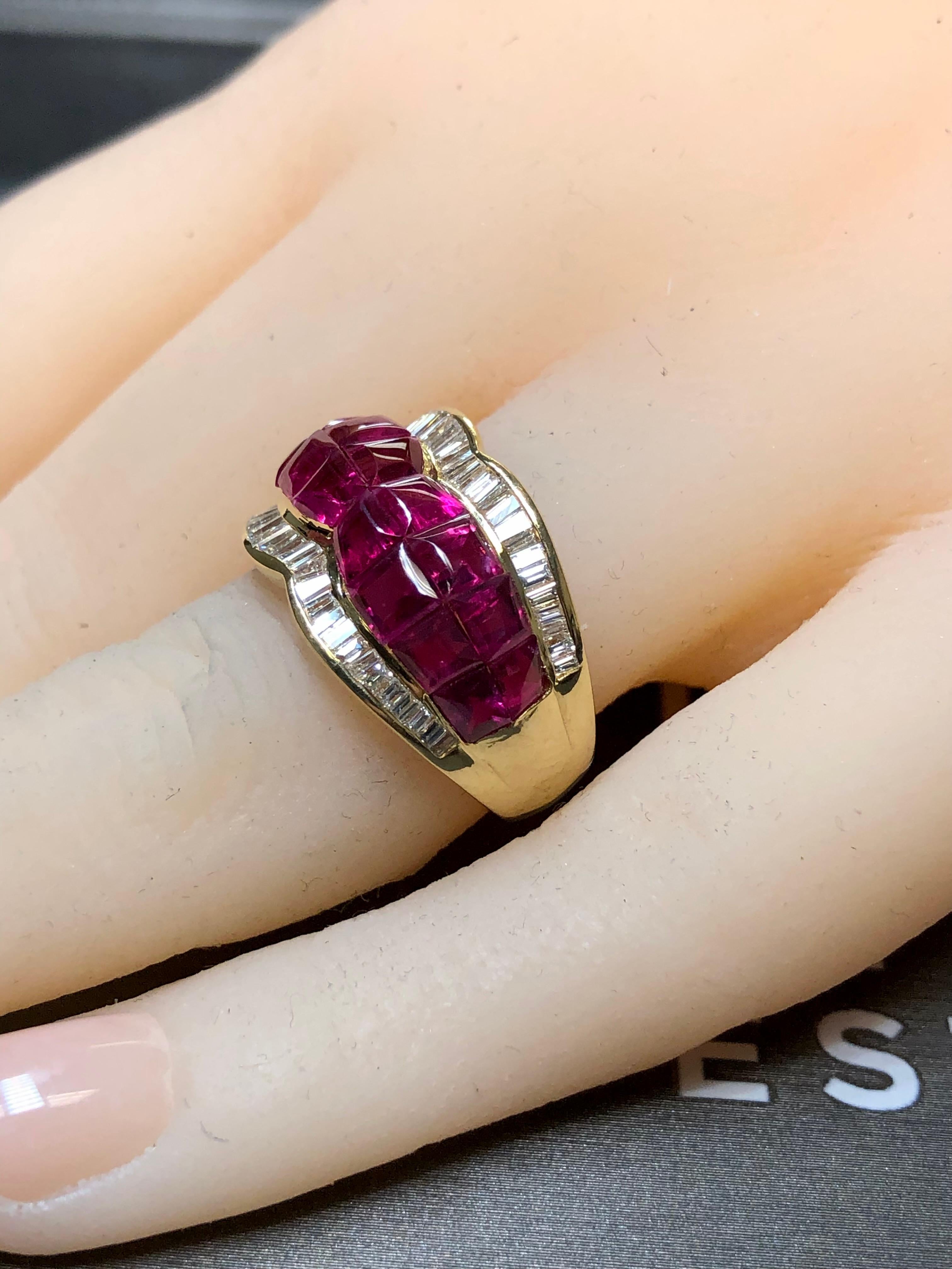 Estate 18K Buff Top Ruby Baguette Diamond Cocktail Band Ring 6.30cttw Sz 6.75 For Sale 1