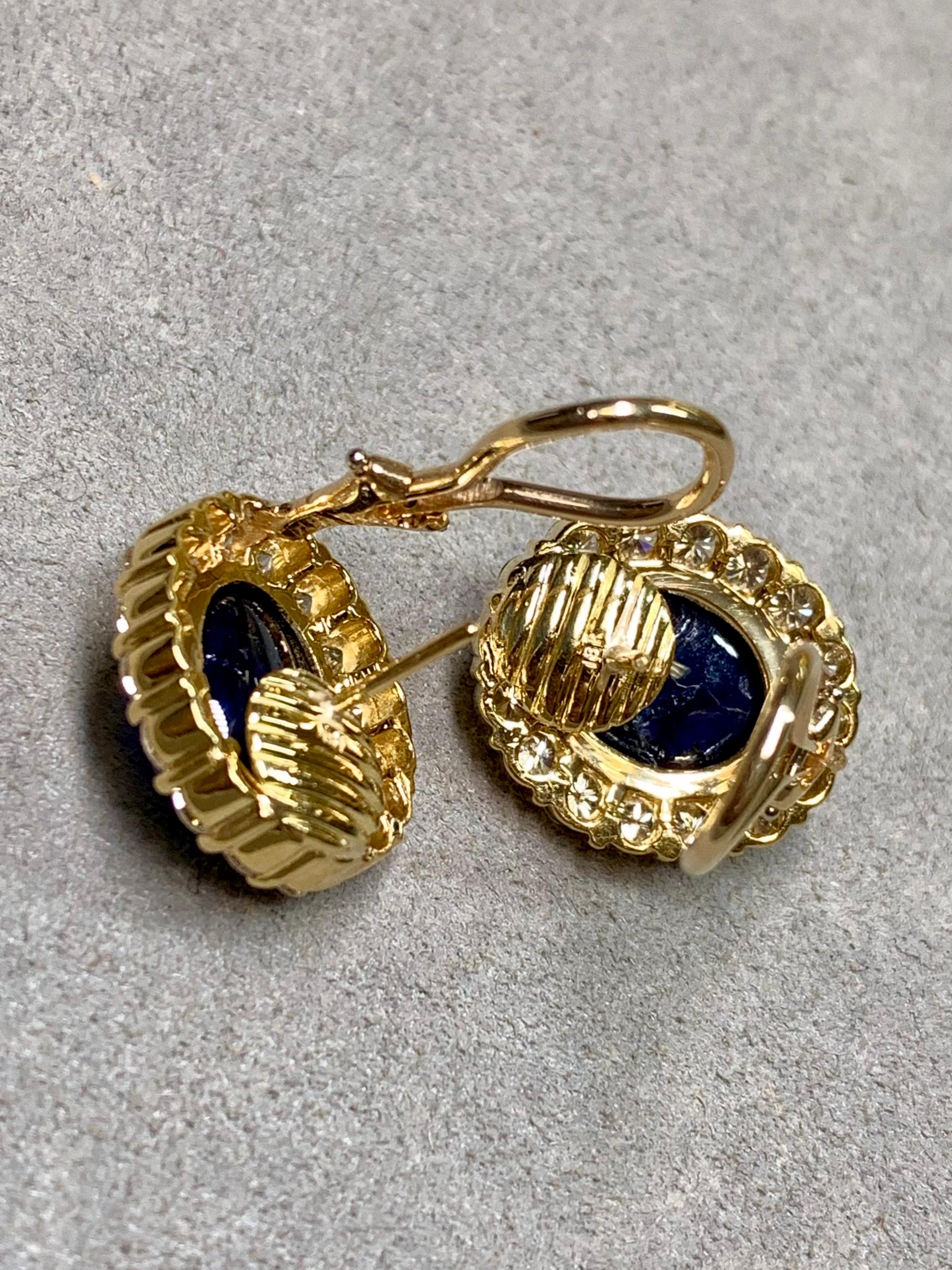 Retro Estate 18K Cabochon Sapphire Diamond Rosetta Huggie Earrings 17.56ctw F Vs+ For Sale
