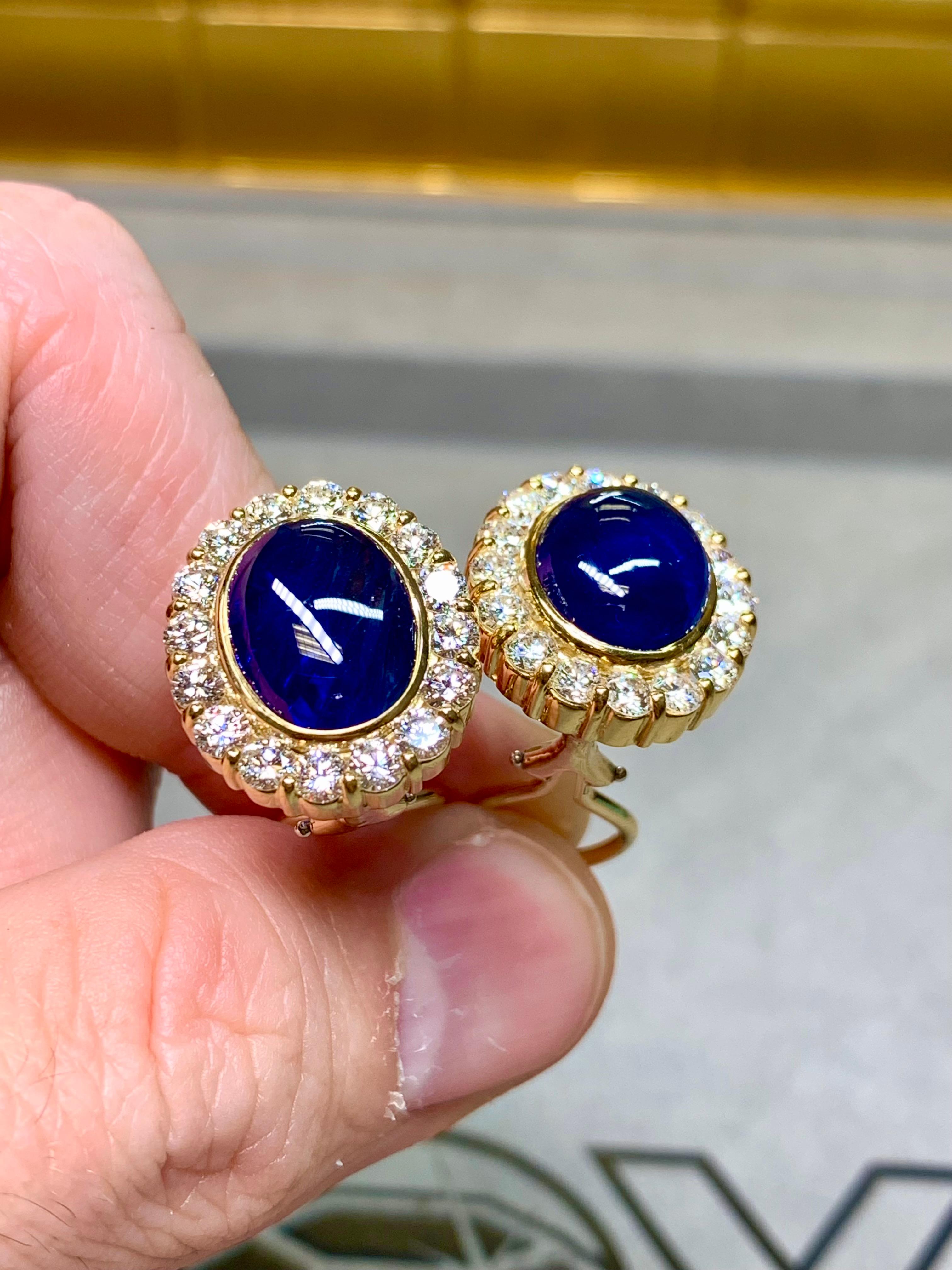 Estate 18K Cabochon Sapphire Diamond Rosetta Huggie Earrings 17.56ctw F Vs+ For Sale 1