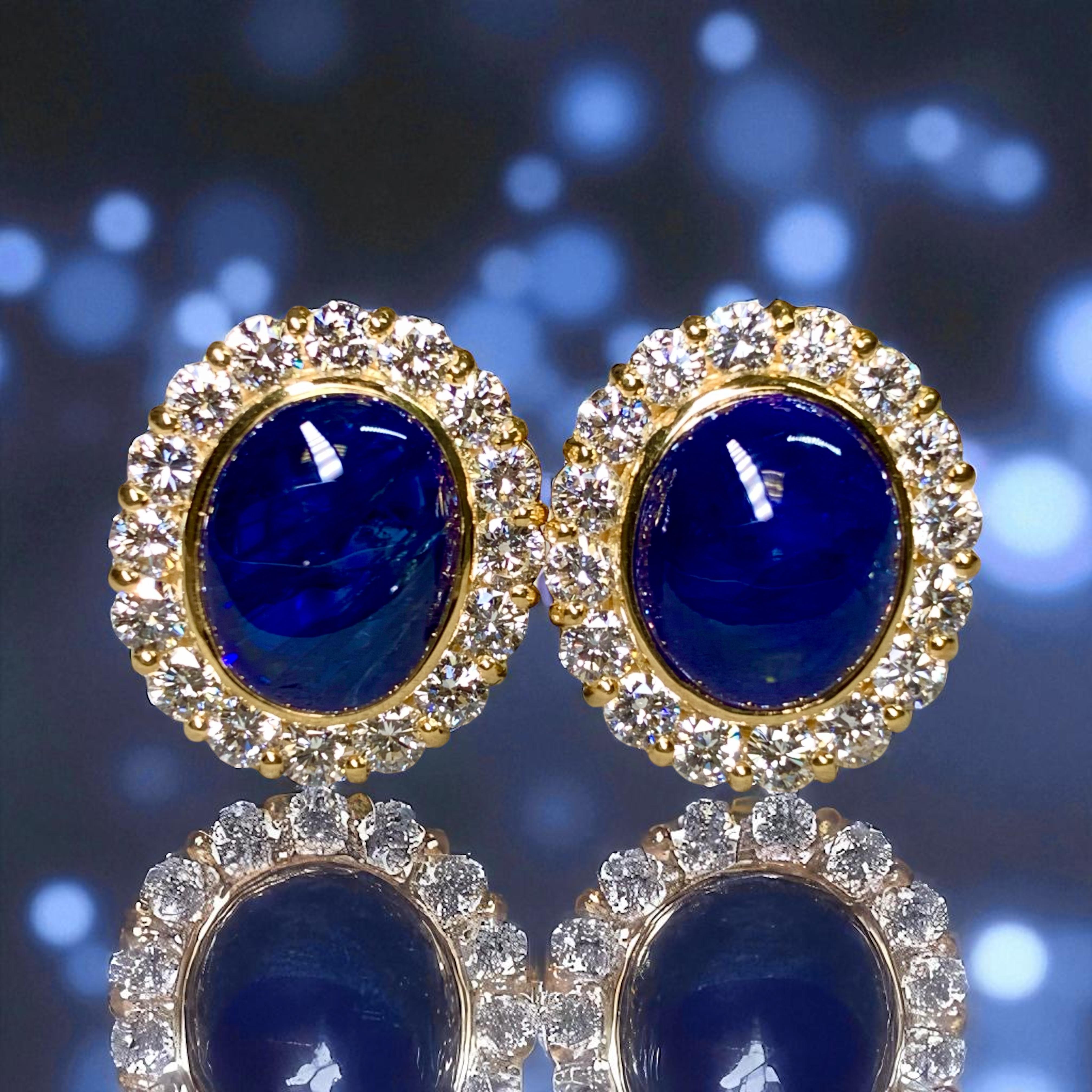 Estate 18K Cabochon Sapphire Diamond Rosetta Huggie Earrings 17.56ctw F Vs+ For Sale 2