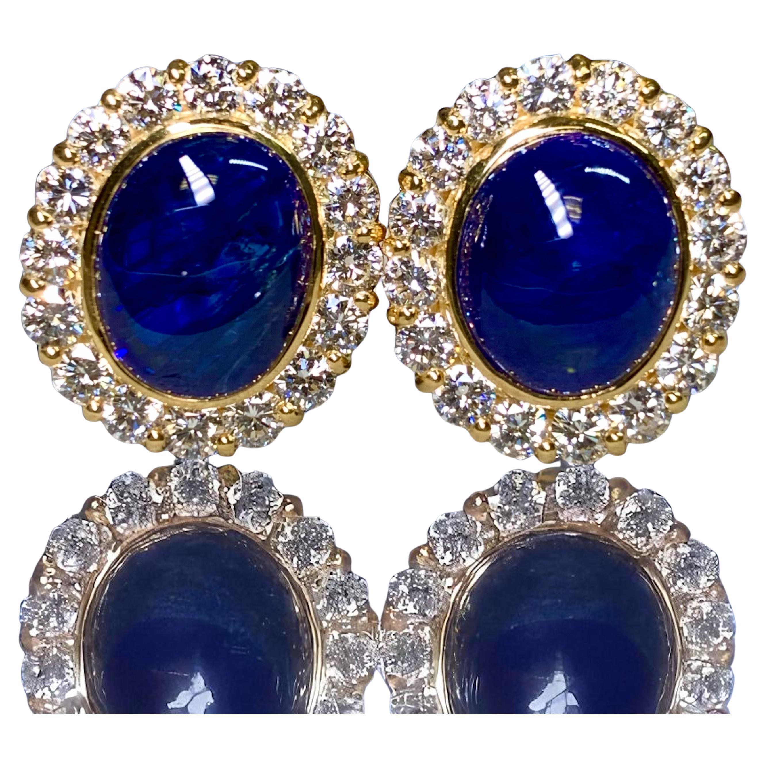 Estate 18K Cabochon Sapphire Diamond Rosetta Huggie Earrings 17.56ctw F Vs+ For Sale