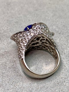 Estate 18K Cabochon Sapphire Pavé Diamond Large Floral Cocktail Ring 9.50ctw