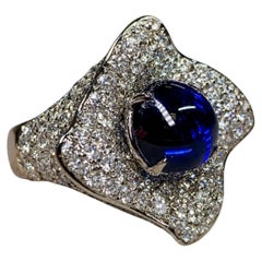 Estate 18K Cabochon Sapphire Pavé Diamond Large Floral Cocktail Ring 9.50ctw