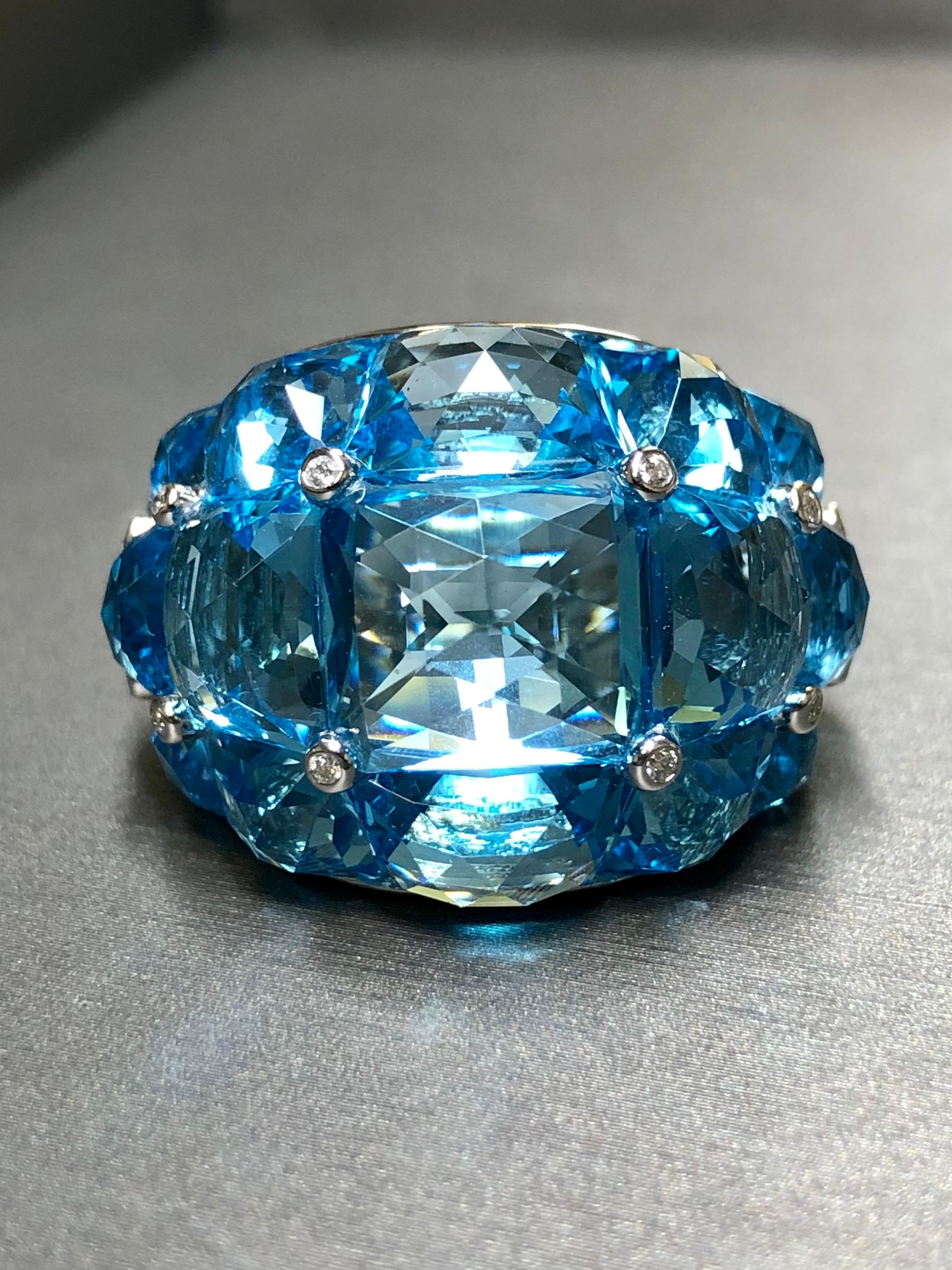 Estate 18K Calibre Cut Topaz Diamond Cocktail Dome Ring 50cttw Sz 6 In Excellent Condition For Sale In Winter Springs, FL