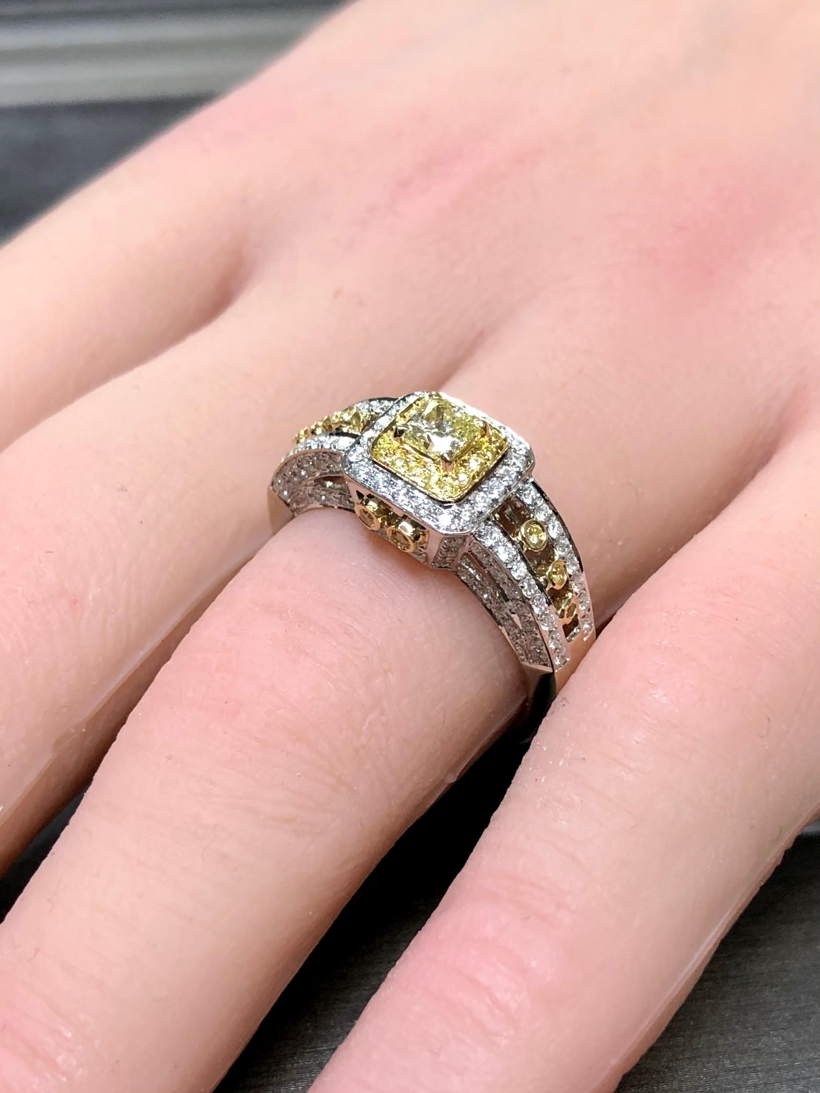 Estate 18K CANARY STAR Fancy Yellow Radiant Diamond Engagement Ring 1.67cttw  For Sale 2