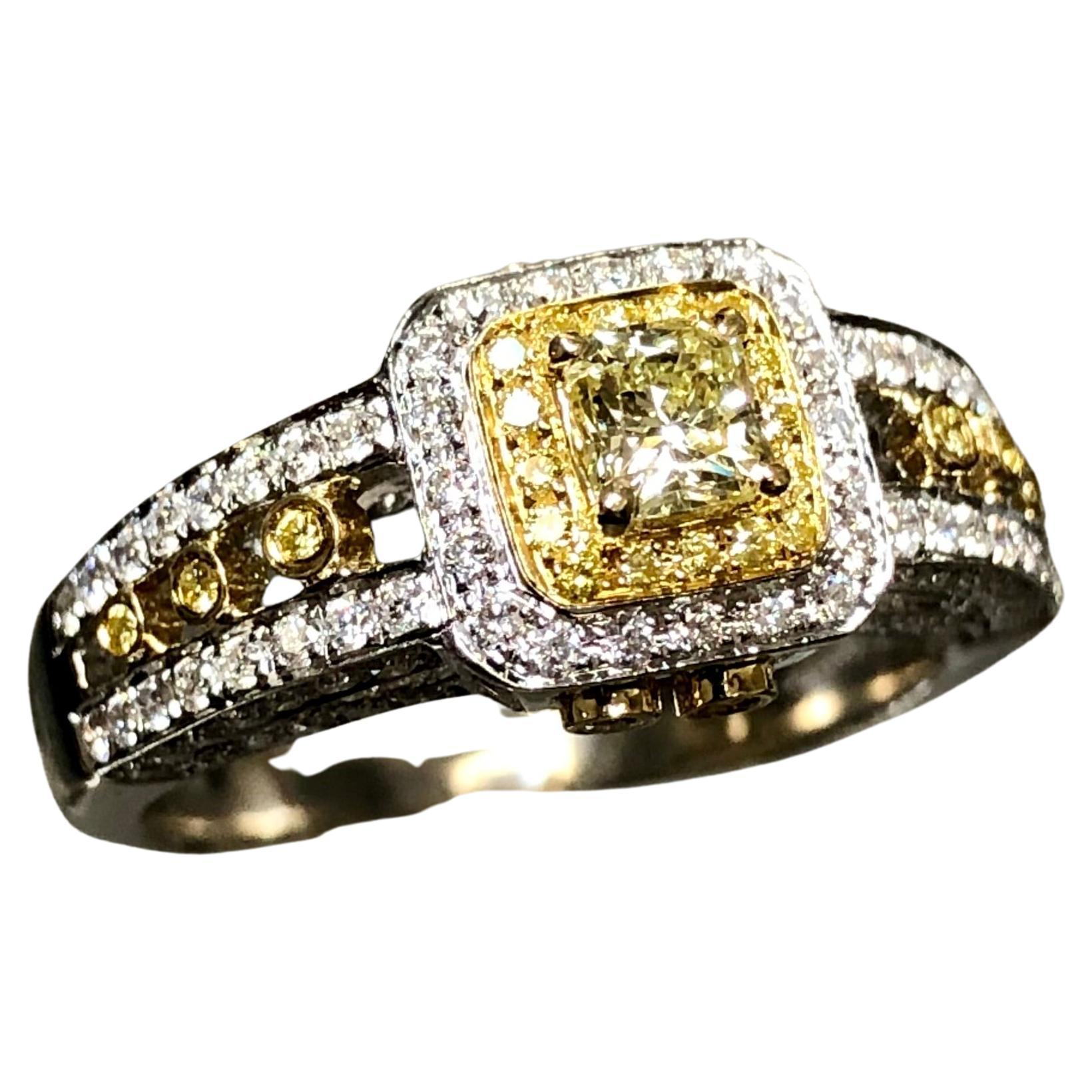 Estate 18K CANARY STAR Fancy Yellow Radiant Diamond Engagement Ring 1.67cttw  For Sale