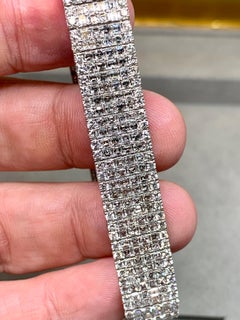Estate 18K Carré Square Baguette Round Diamond Wide Line Bracelet 14.42ctw 7”