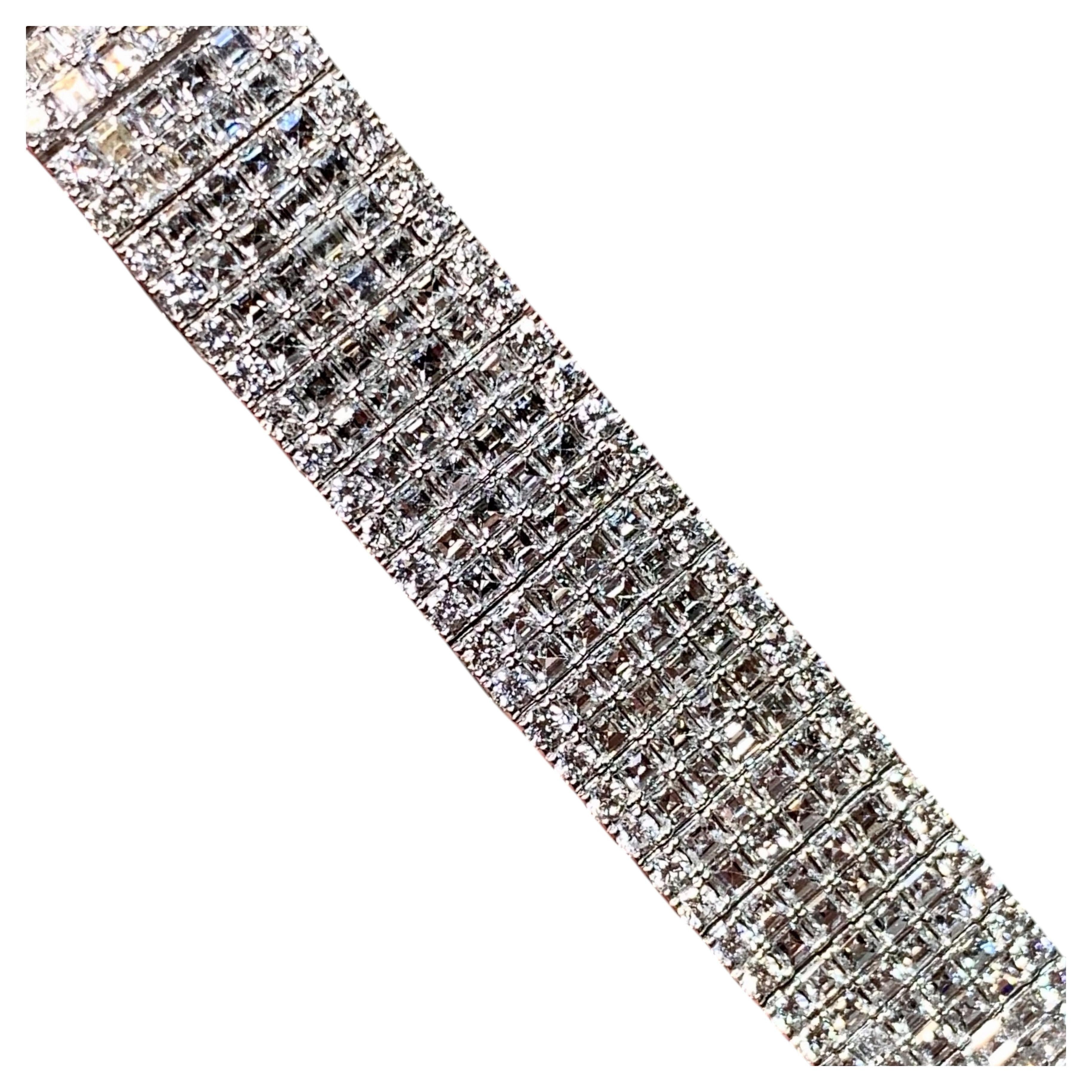 Bracciale Estate 18K Carré Square Baguette Round Diamond Linea larga 14.42ctw 7" in vendita