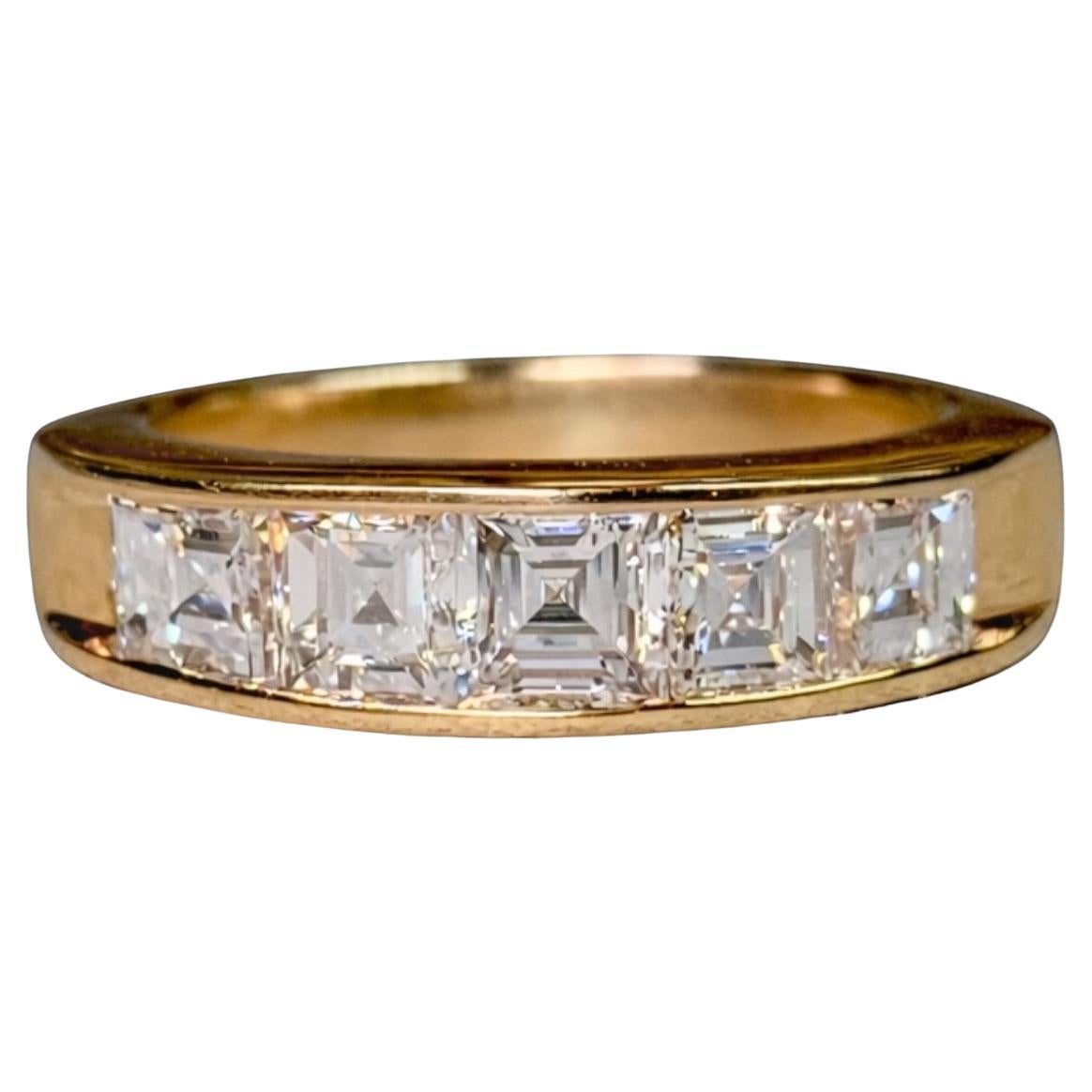 Estate 18K Carré Square Cut Diamond Band Numbered 1.50ctw F Vs Sz 3.5