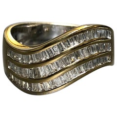 Estate 18K Canale Set Baguette Diamante Onda Anello 1,60cttw Sz 7.75