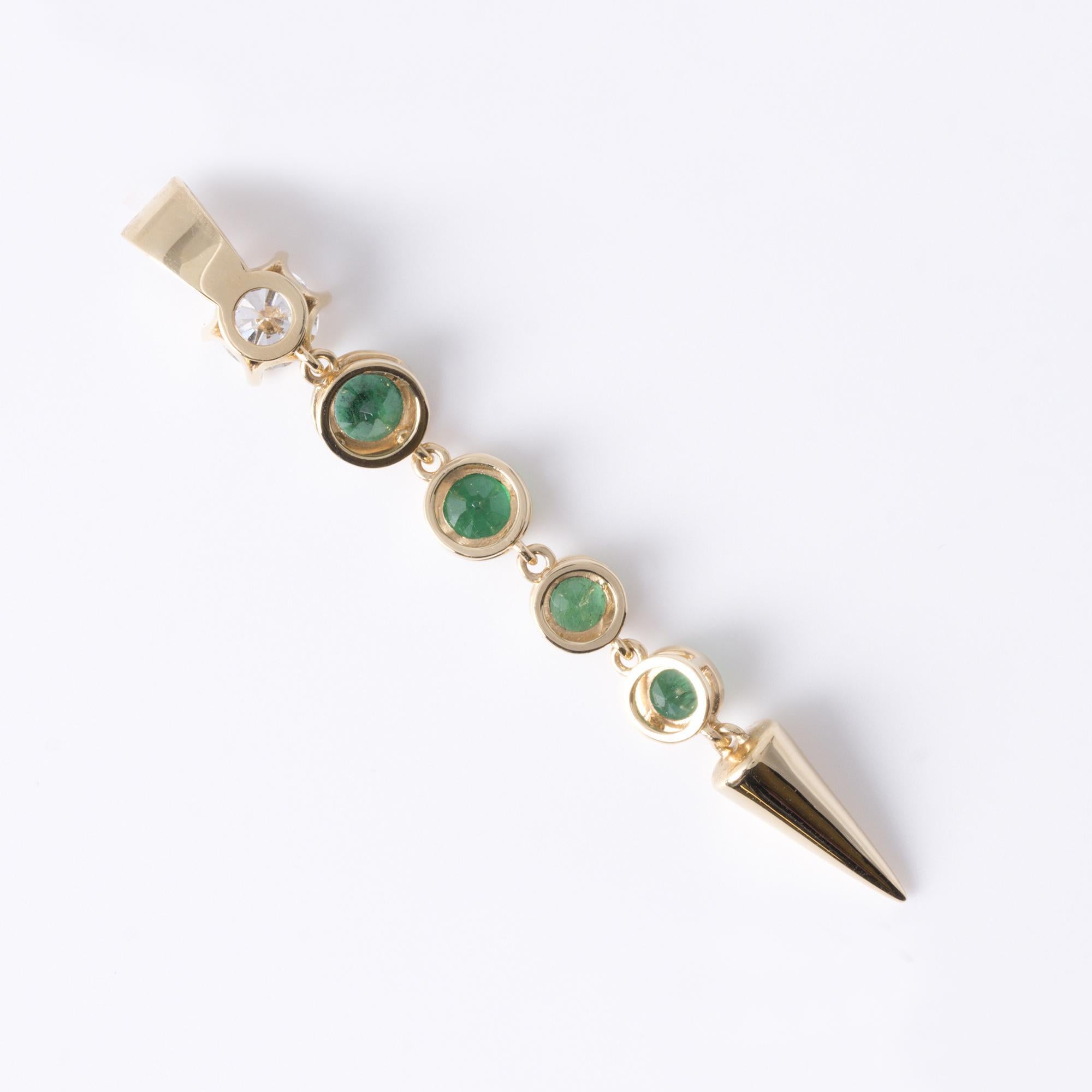 Modern Estate 18K Colombian Emerald and Diamond Drop Pendant For Sale