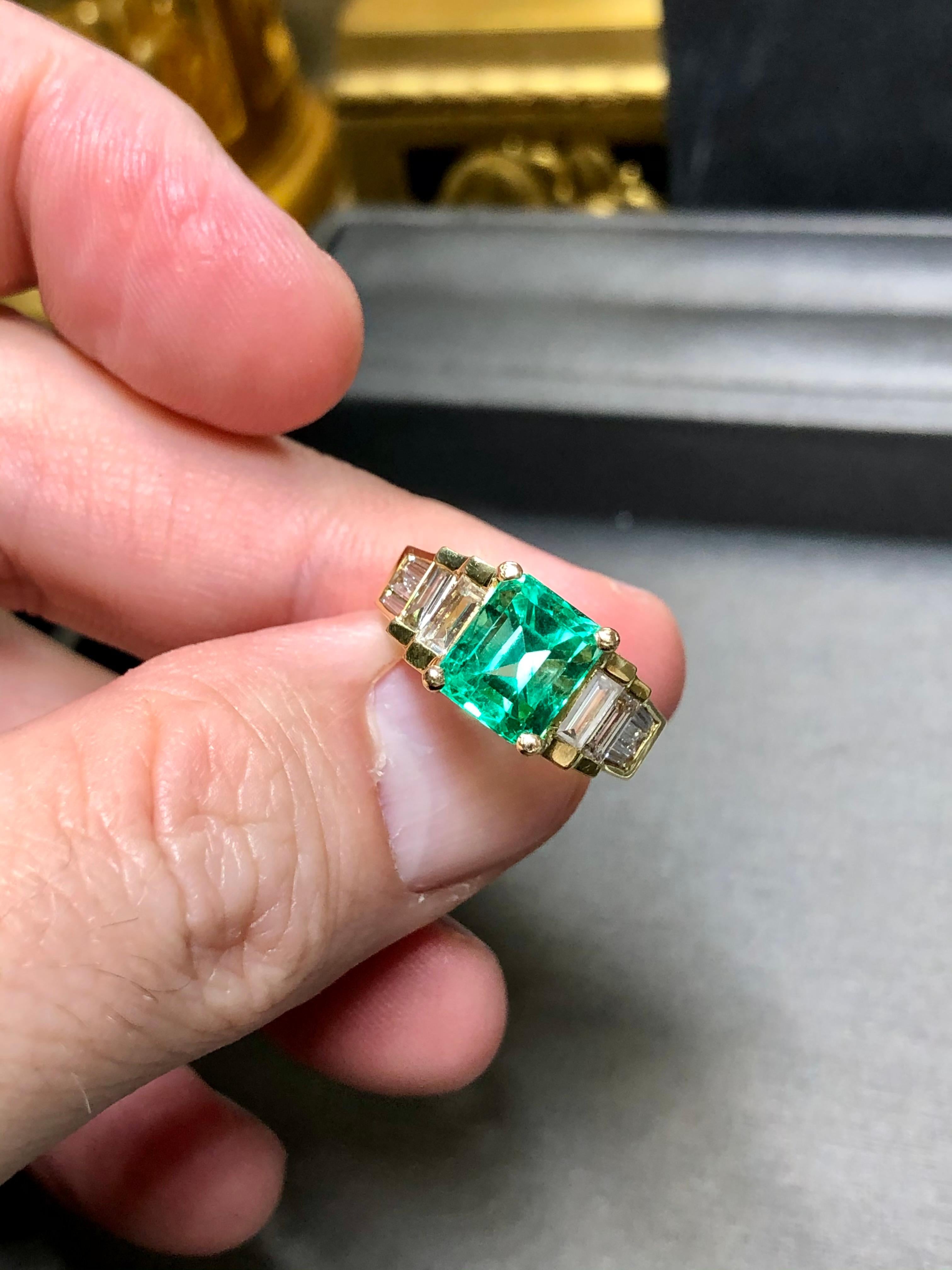 Estate 18K COLOMBIAN Emerald Baguette Diamond Ring GIA F1 2.62ct Sz 4.75 For Sale 1
