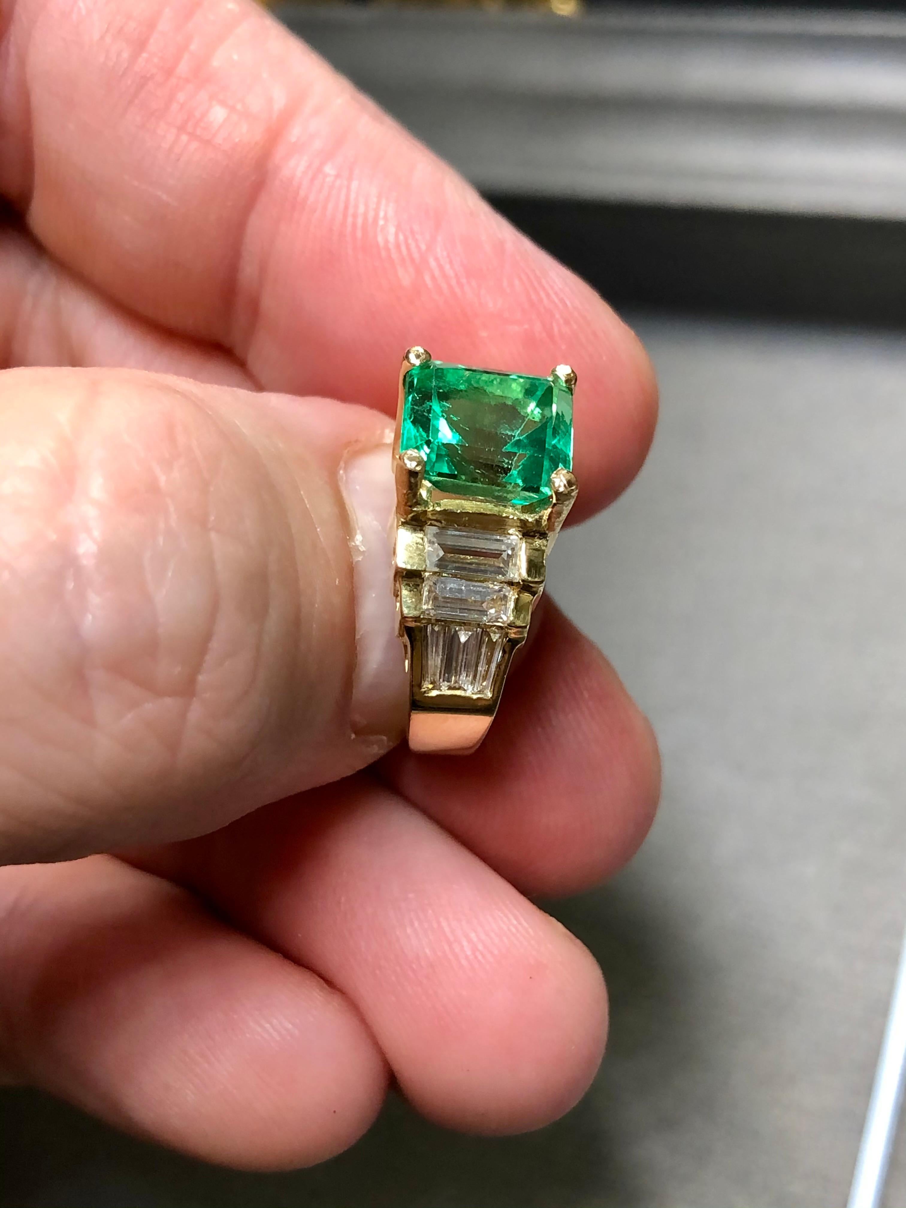 Estate 18K COLOMBIAN Emerald Baguette Diamond Ring GIA F1 2.62ct Sz 4.75 For Sale 2