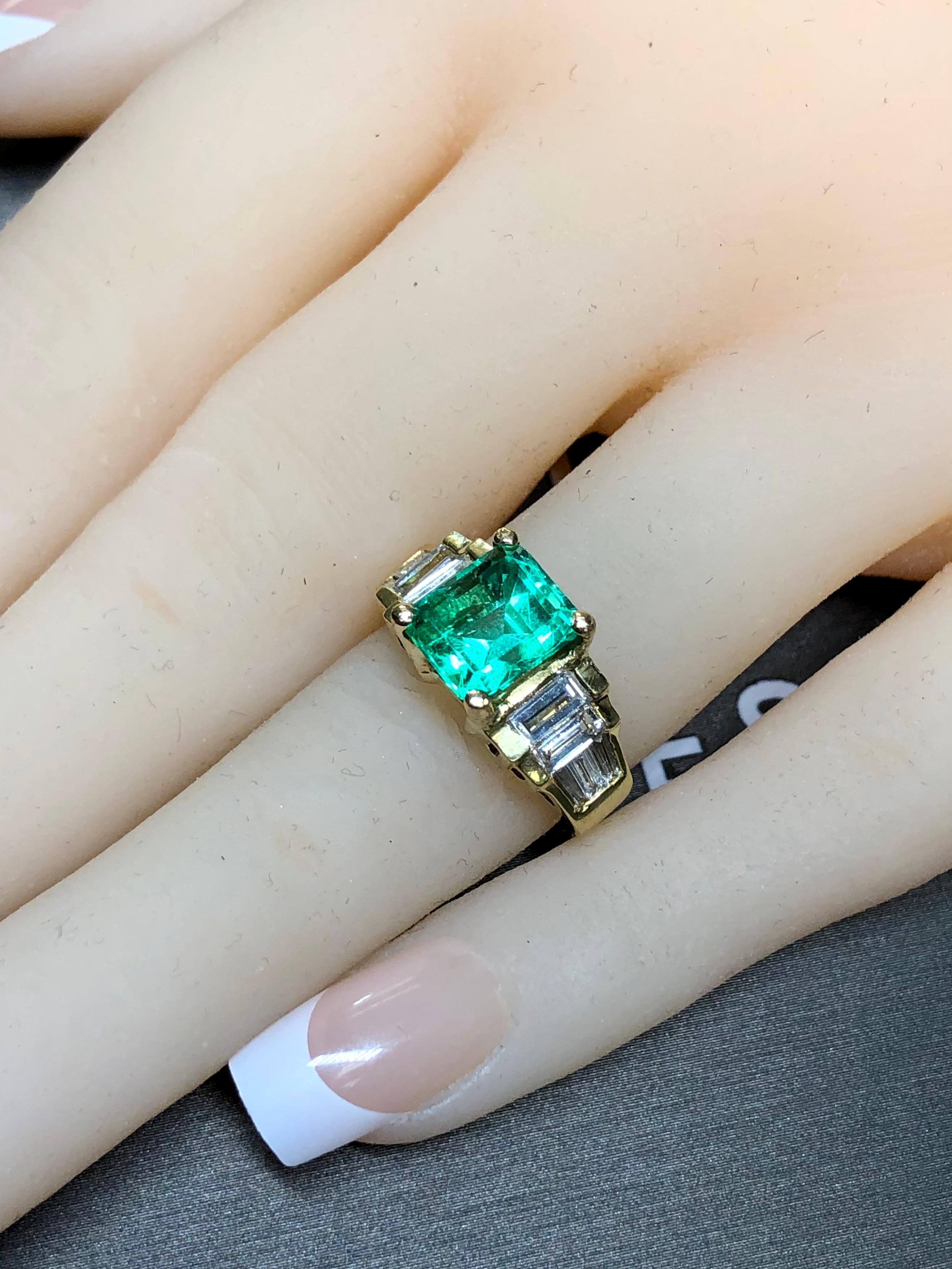 Estate 18K COLOMBIAN Emerald Baguette Diamond Ring GIA F1 2.62ct Sz 4.75 For Sale 3