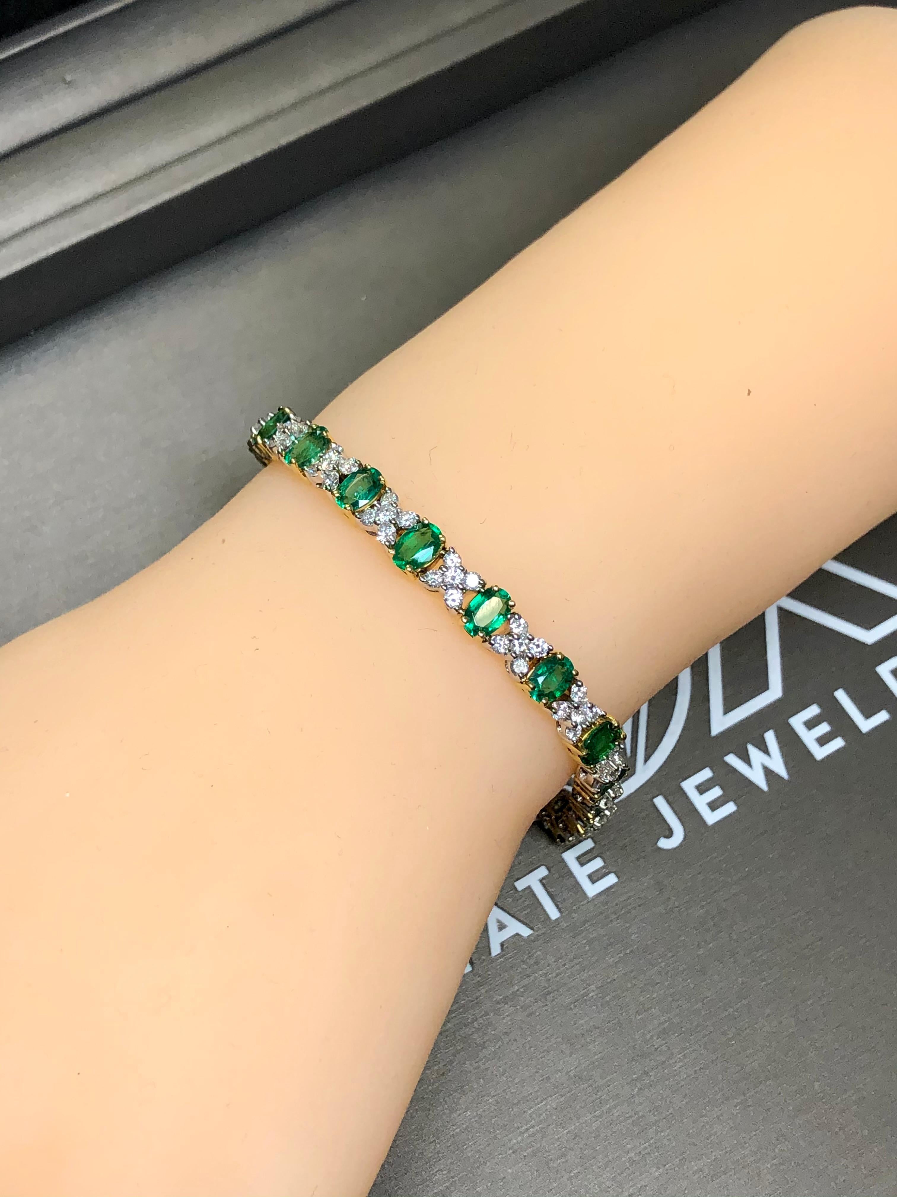 Estate 18K Colombian Emerald Diamond Cocktail Bracelet 7” 4
