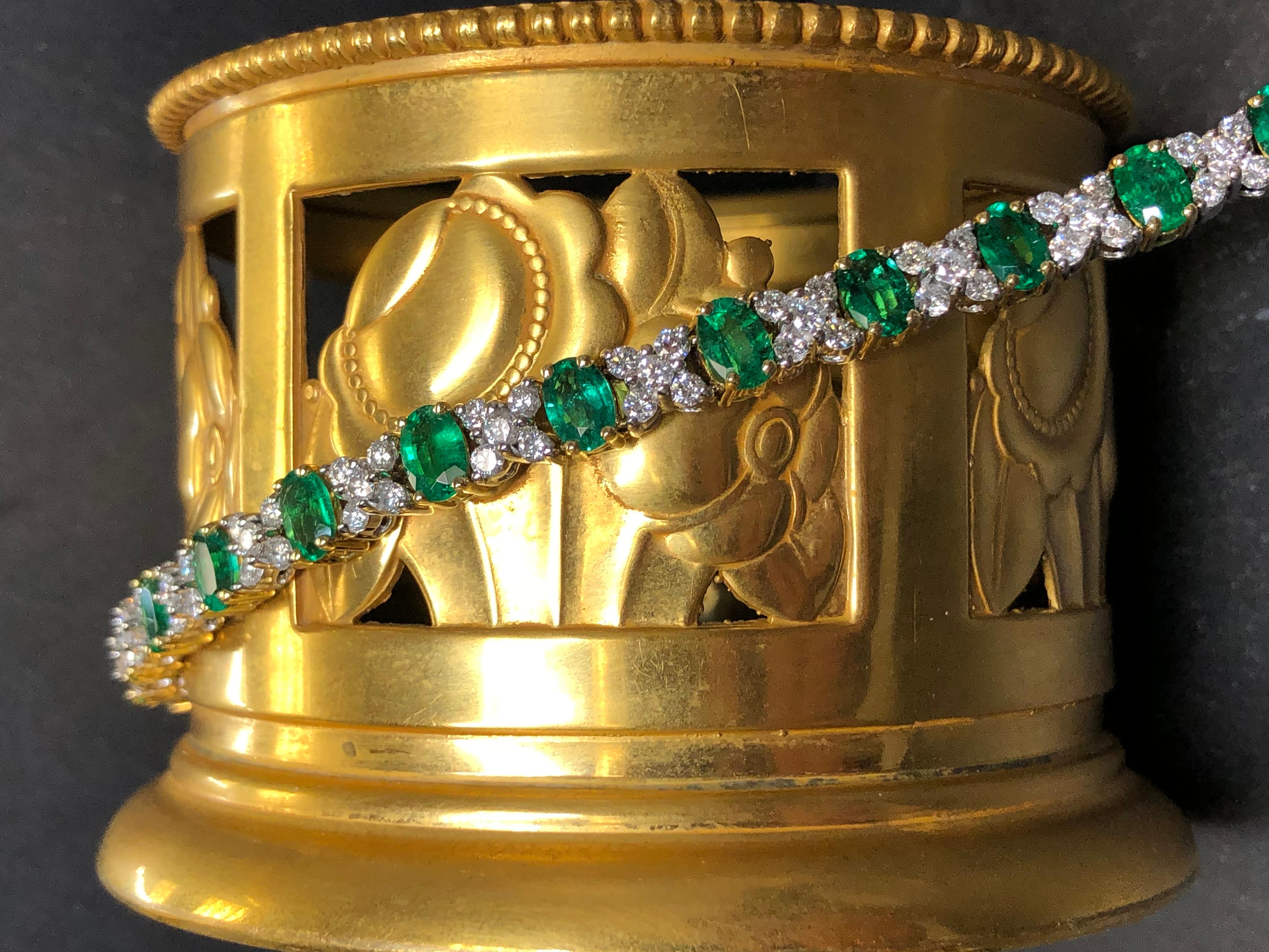 Estate 18K Colombian Emerald Diamond Cocktail Bracelet 7” 5