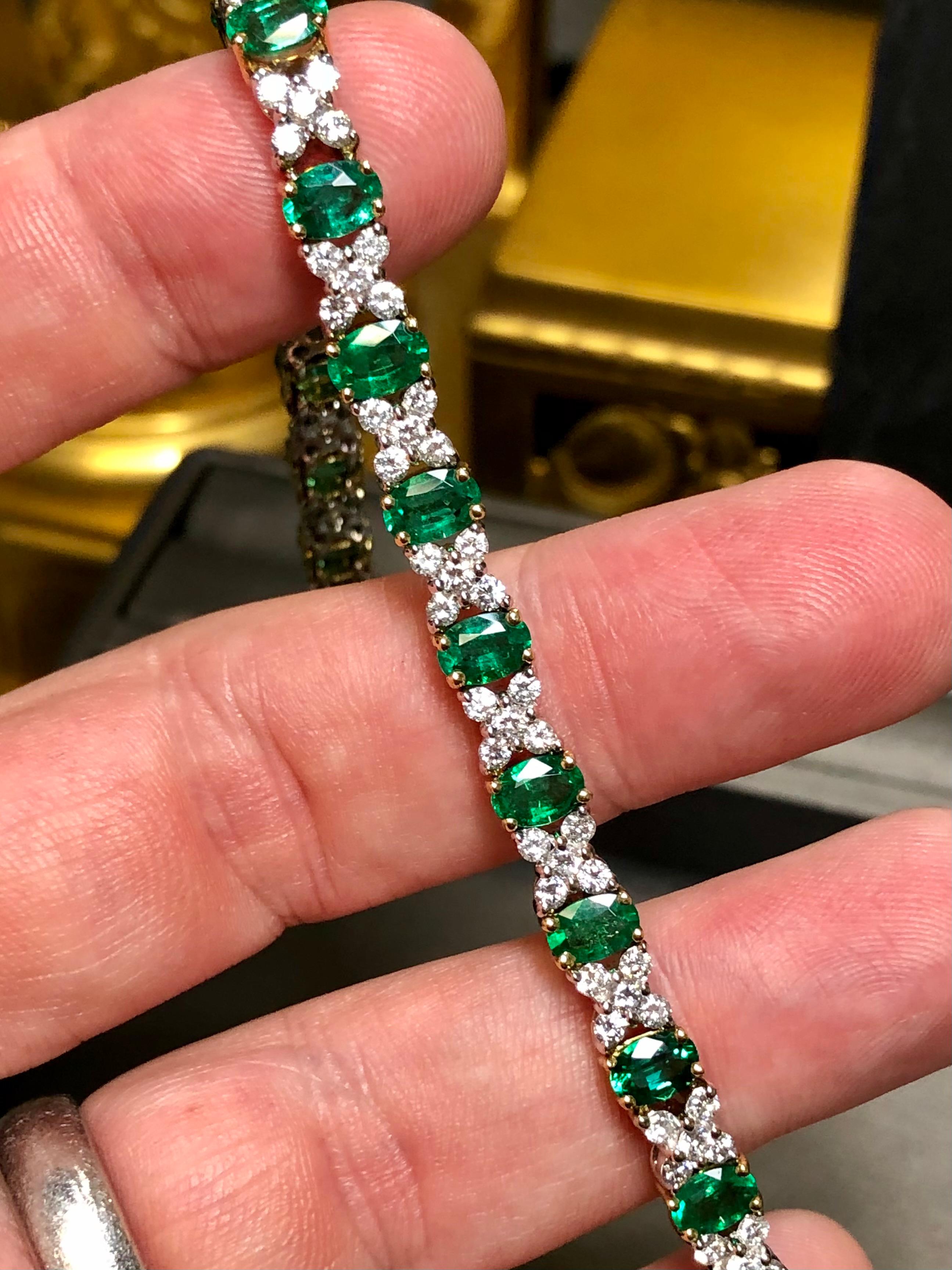 Estate 18K Colombian Emerald Diamond Cocktail Bracelet 7” 1