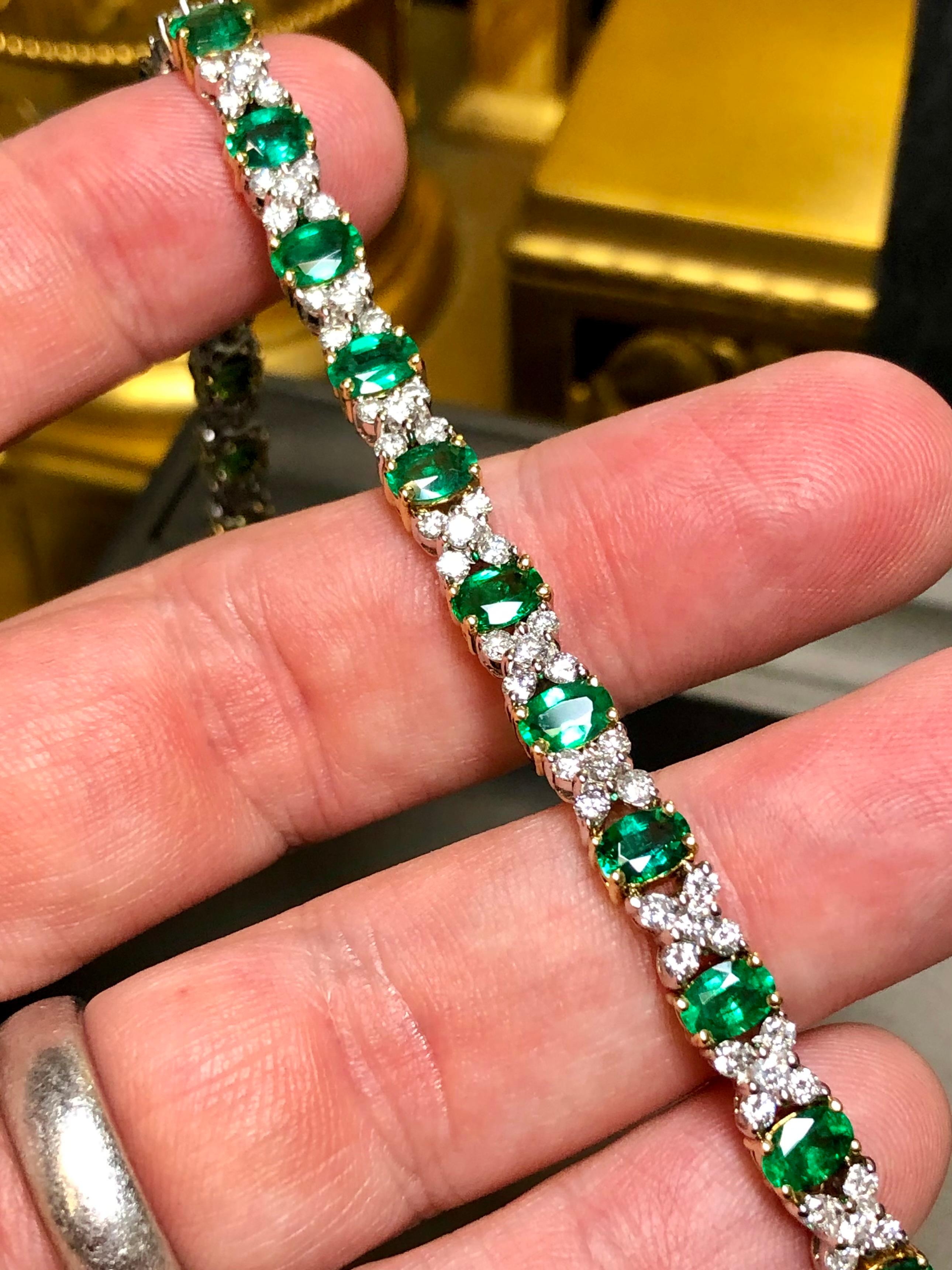 Estate 18K Colombian Emerald Diamond Cocktail Bracelet 7” 2