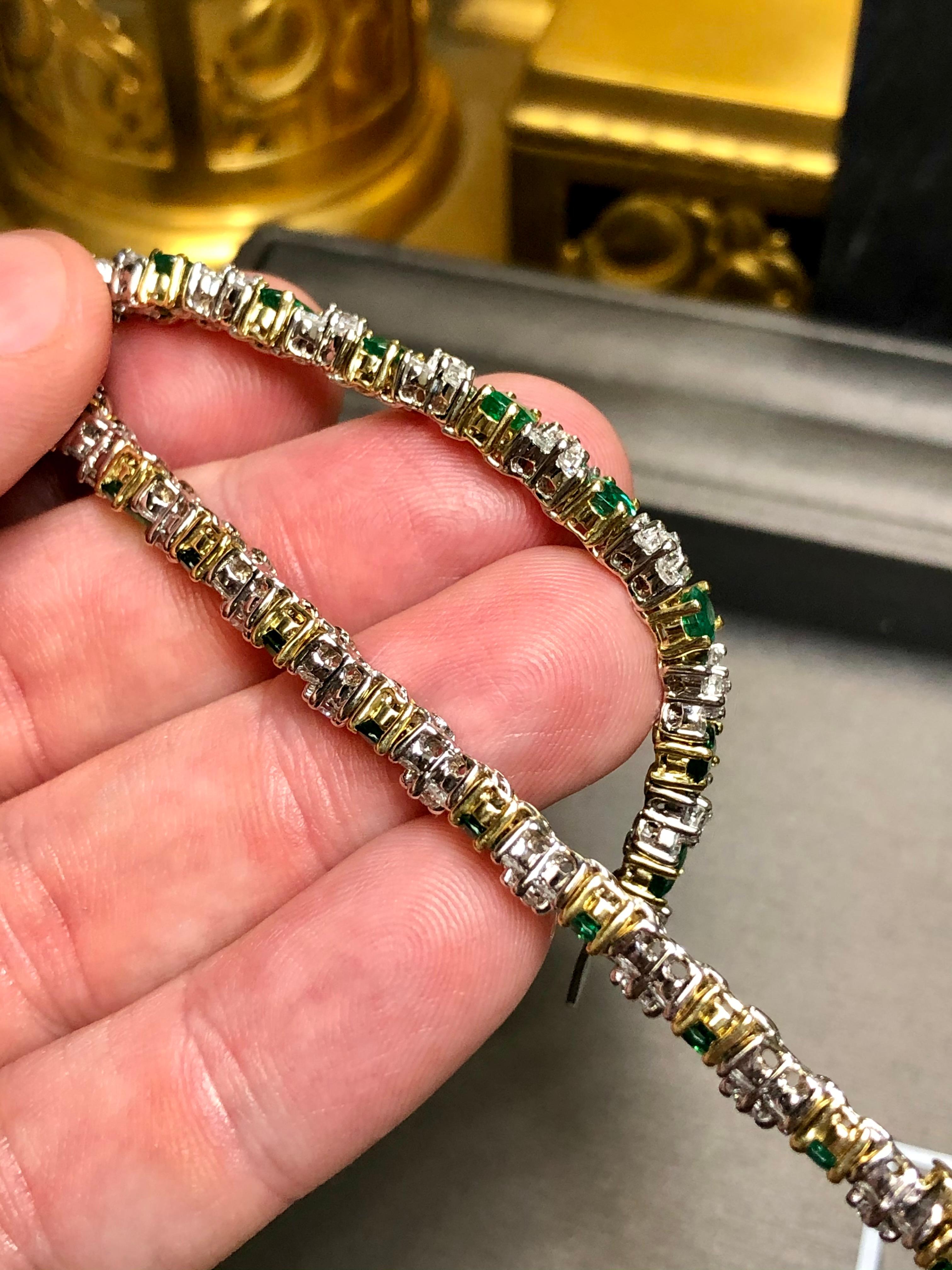 Estate 18K Colombian Emerald Diamond Cocktail Bracelet 7” 3