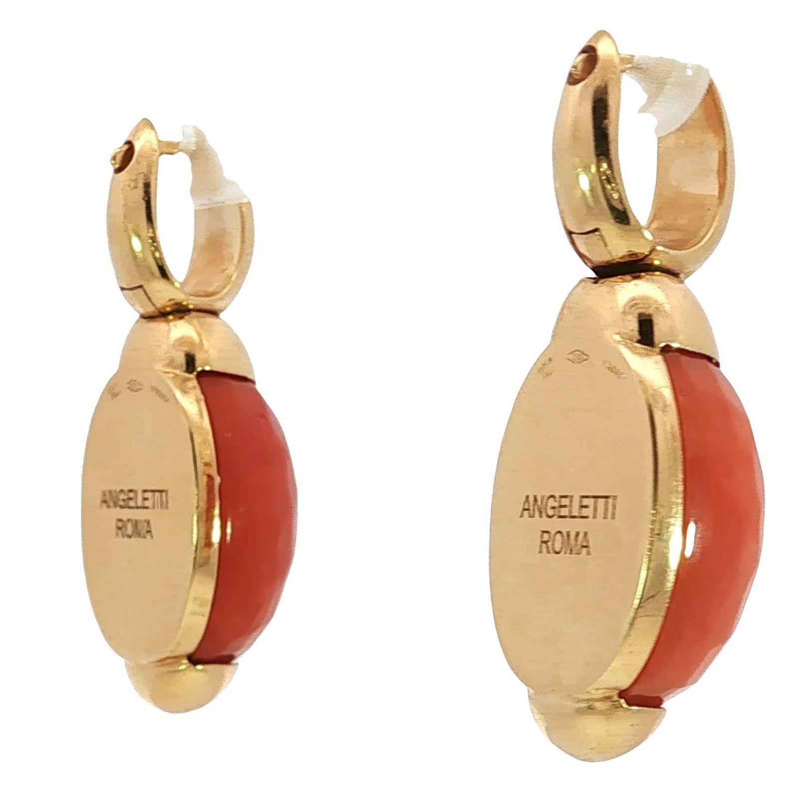 Orecchini pendenti di corallo Estate 18K di Angeletti Roma con accenti di diamanti in oro giallo in vendita 2
