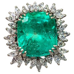 Estate 18K Cushion Cut Emerald Marquise Diamond Large Cocktail Ring 11.77ct GIA