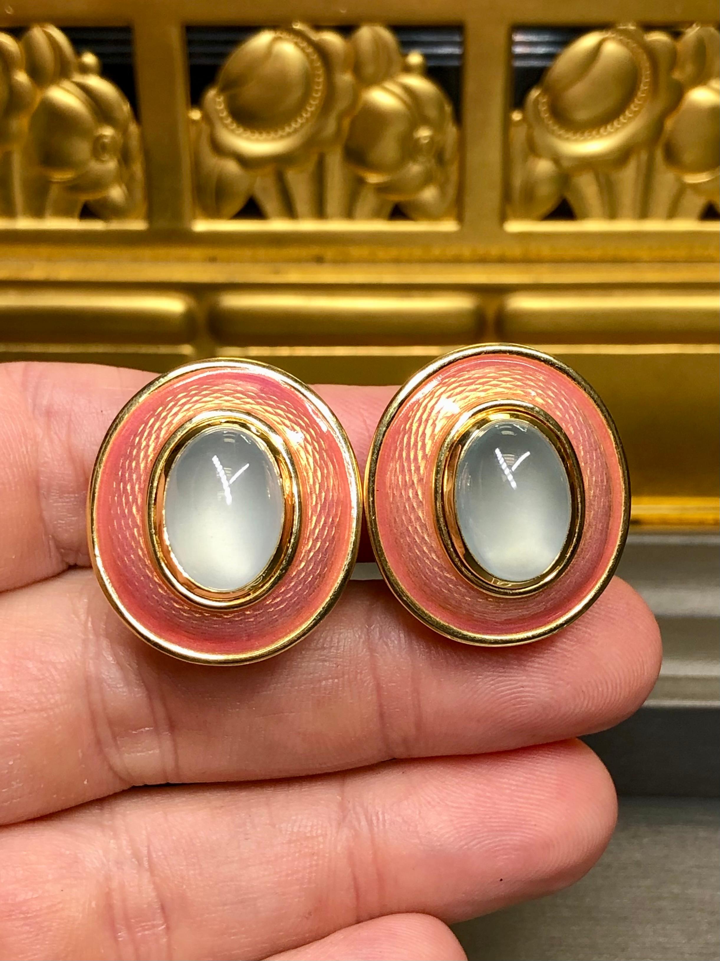 da uomo o donna Tenuta 18 carati De Vroomen Orecchini con pietra di luna cabochon e smalto in vendita