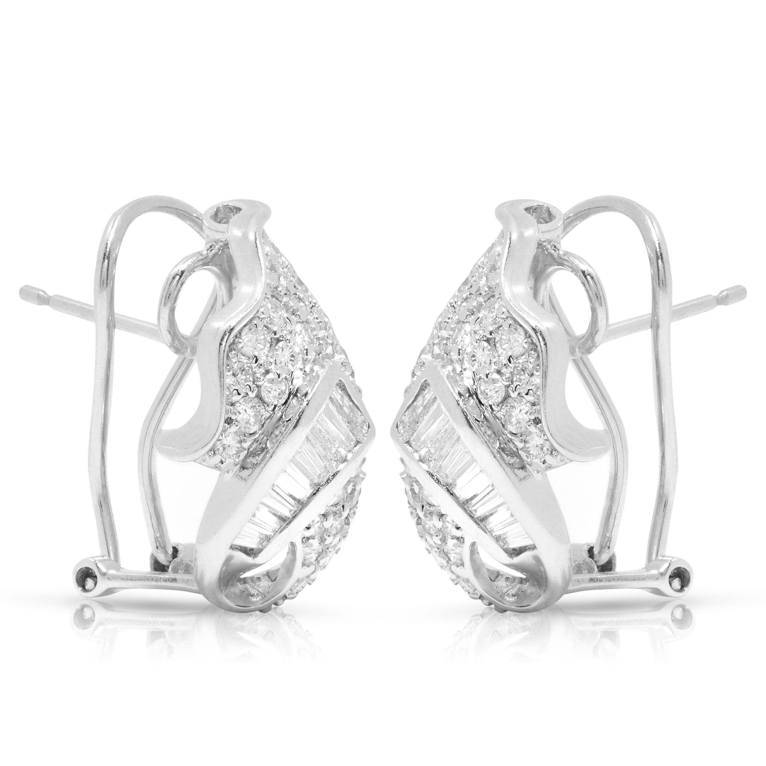 Baguette Cut Estate Angel Wing 18ct White Gold Earrings With Pavé Diamonds For Sale