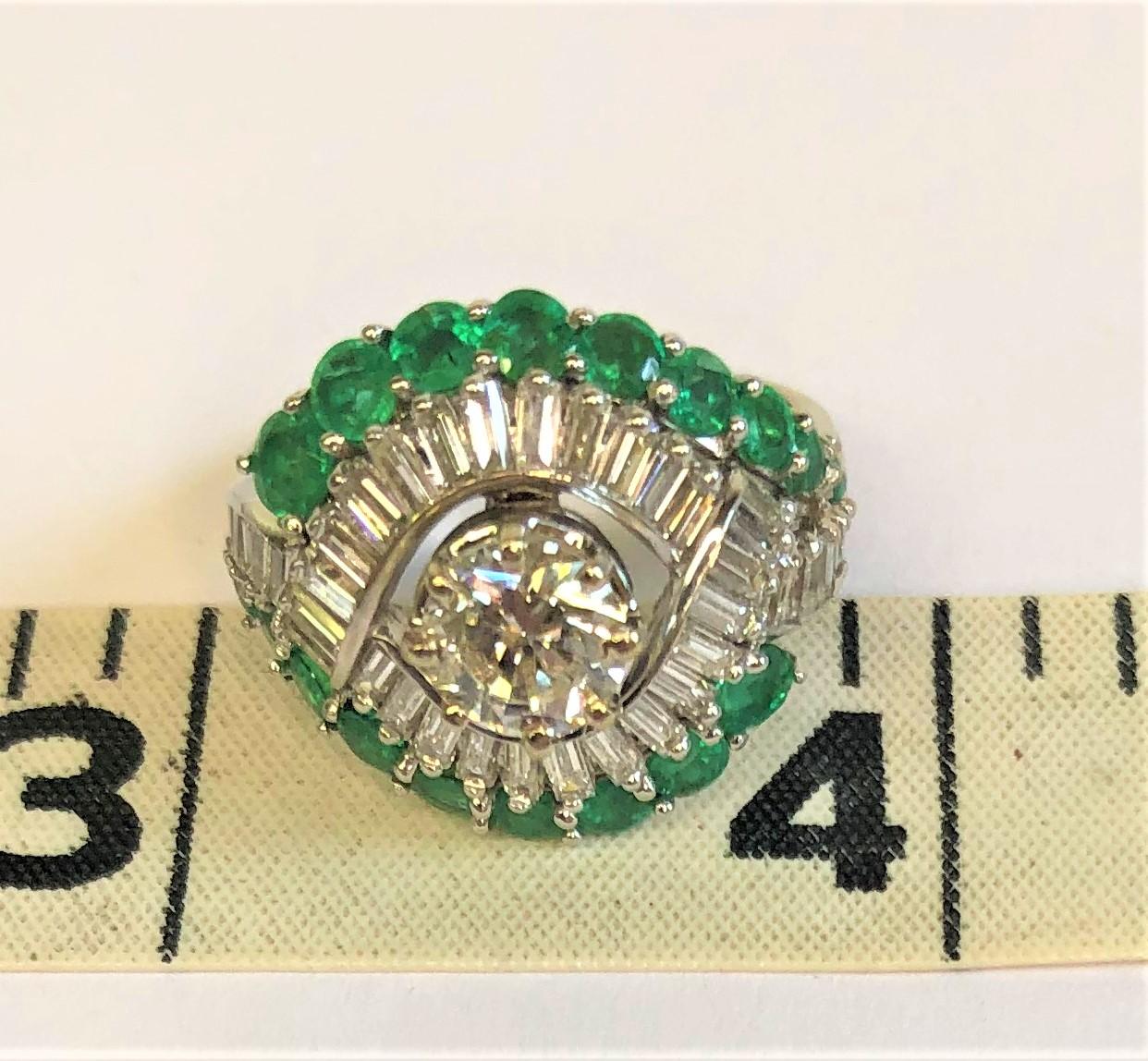 Women's or Men's Estate 18K Diamond Emerald Ring For Sale