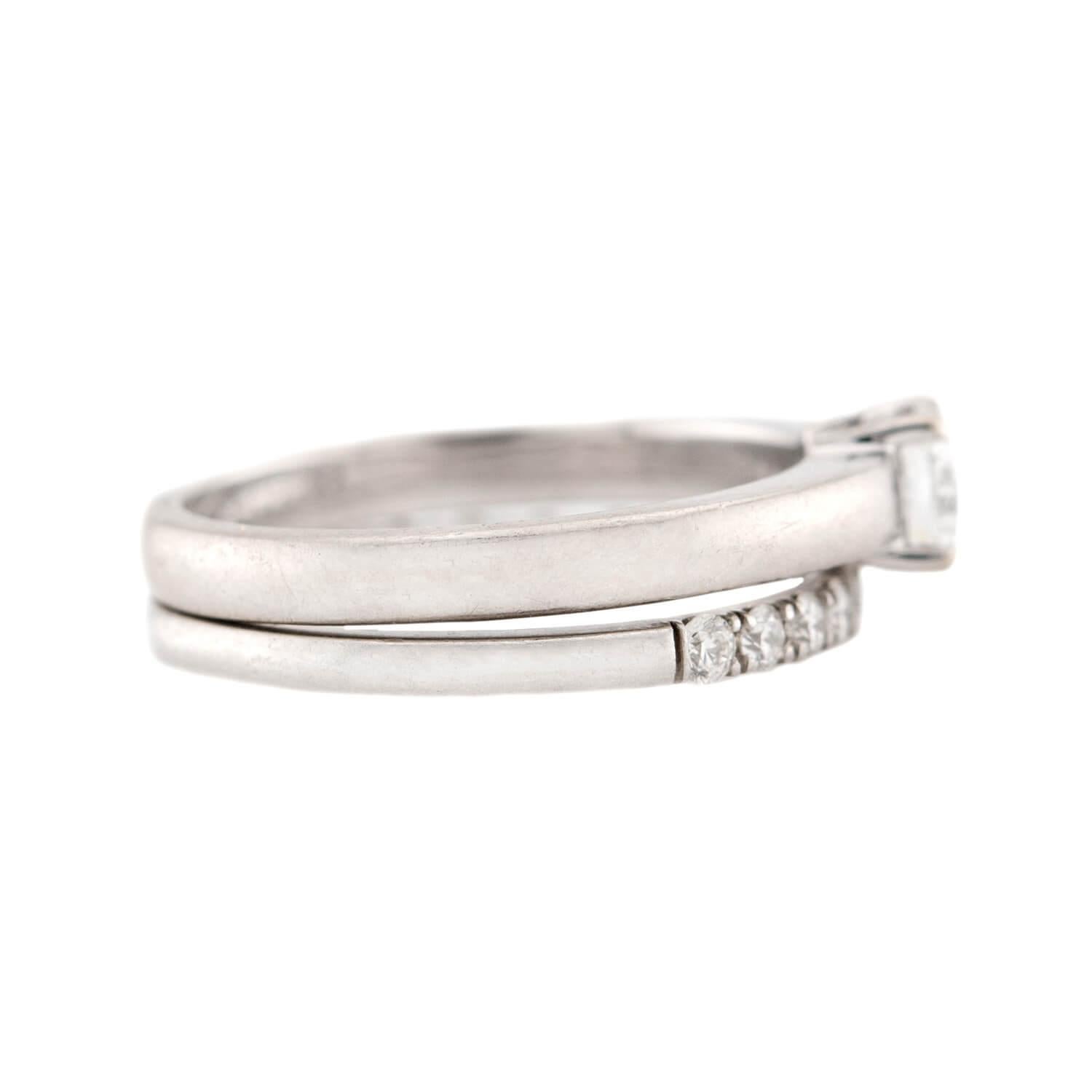Taglio brillante Anello di fidanzamento e fascia nuziale con diamanti 18k Estate 0,34ct in vendita