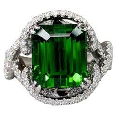 Estate 18K Diamond Green Tourmaline Scrolling Bypass Cocktail Ring 8ctw