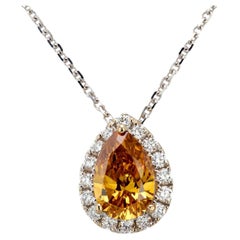 Estate 18k Diamond Halo Pendant Necklace