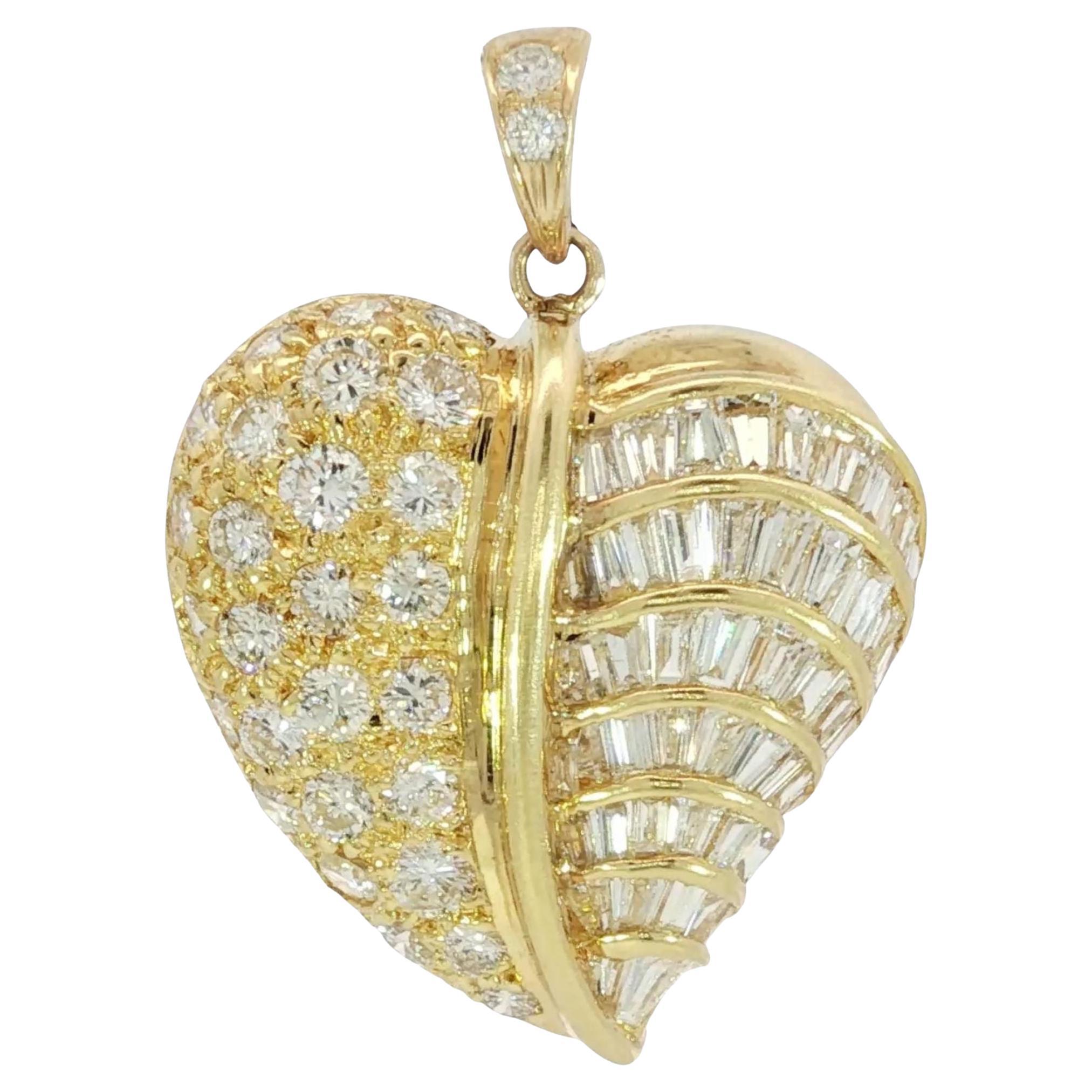 Estate 18K Diamond Heart Pendant Necklace Yellow Gold ~2.78ctw For Sale