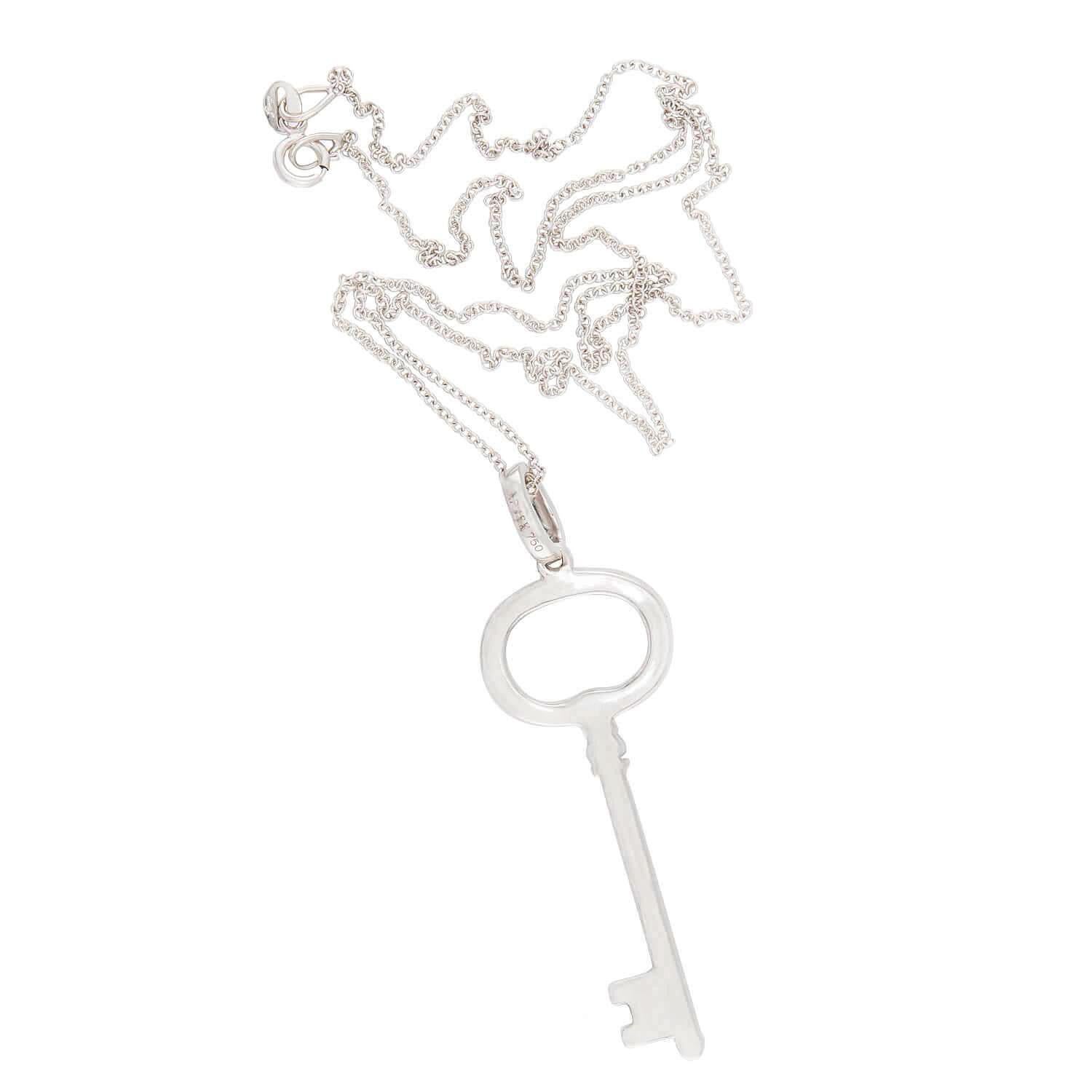 Uncut Estate 18k Diamond Key Pendant Necklace For Sale
