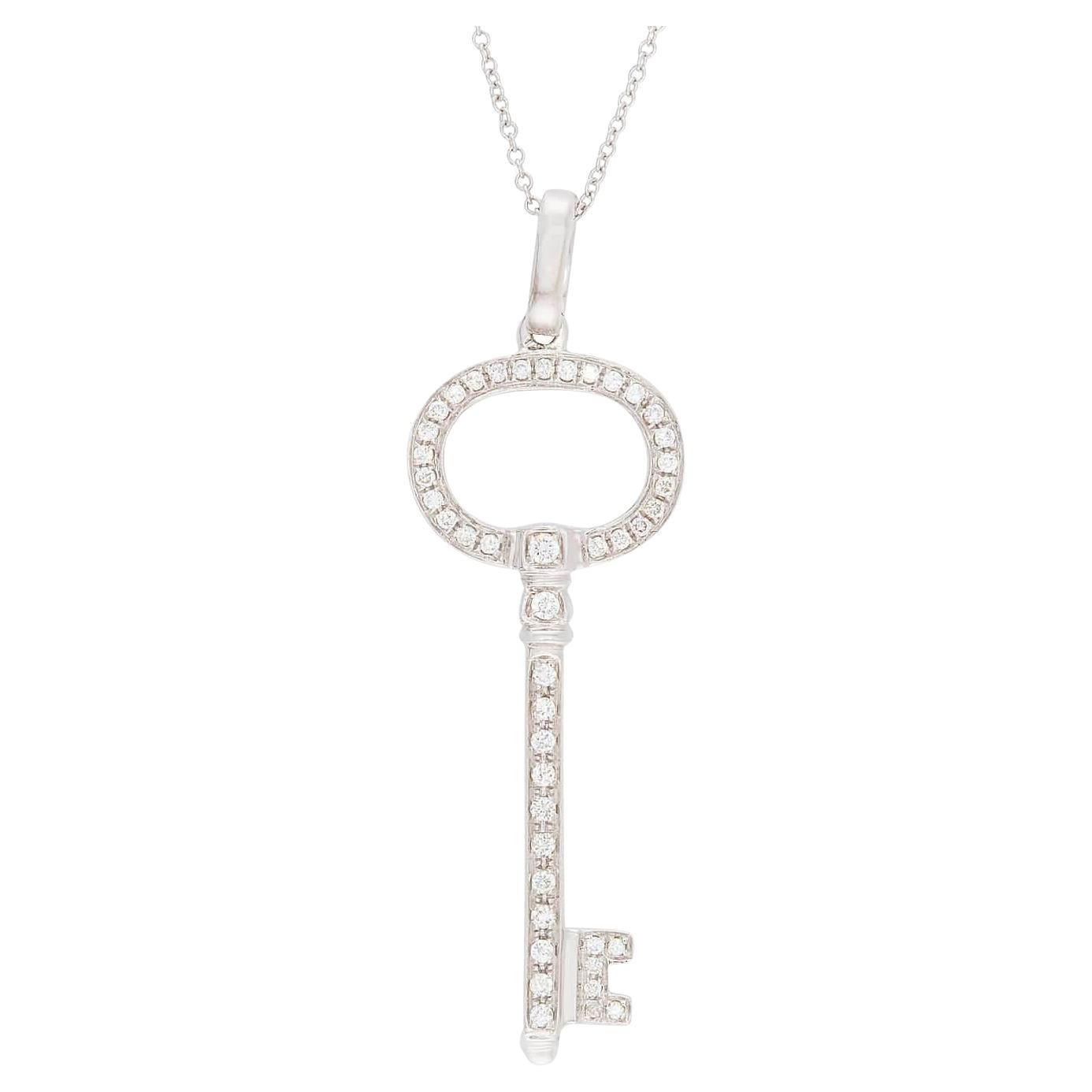 Estate 18k Diamond Key Pendant Necklace