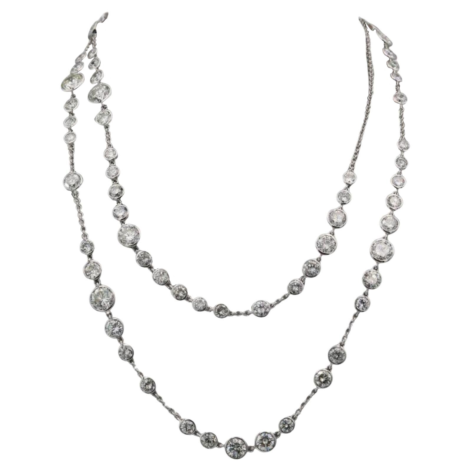 Estate 18k Diamond Necklace White Gold ~27.69ctw Diamonds 32" Length